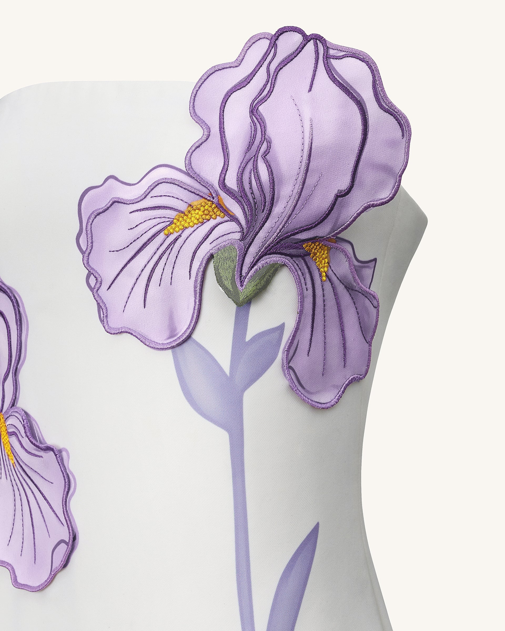 Iris Floral Print Strapless Dress - White