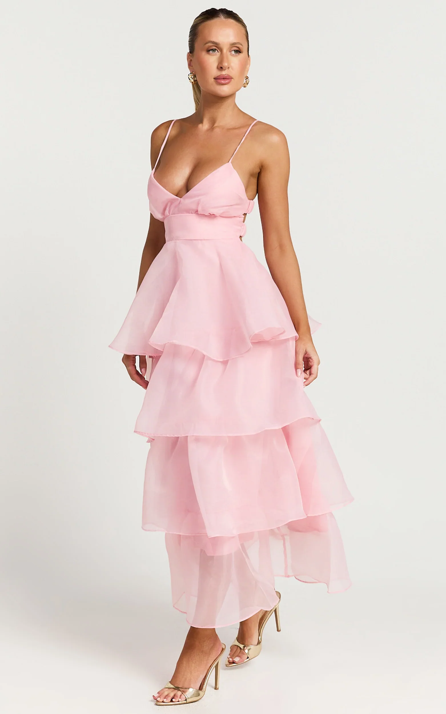 Cindy Midi Dress Layered Skirt Dress in Soft Pink