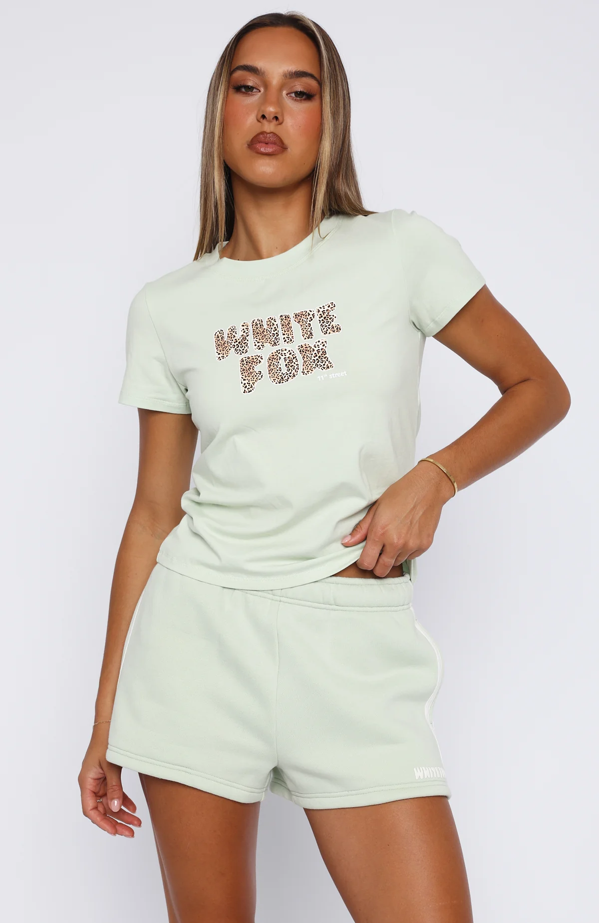 11th Street She's So Lucky Relaxed Baby Tee Iced Matcha