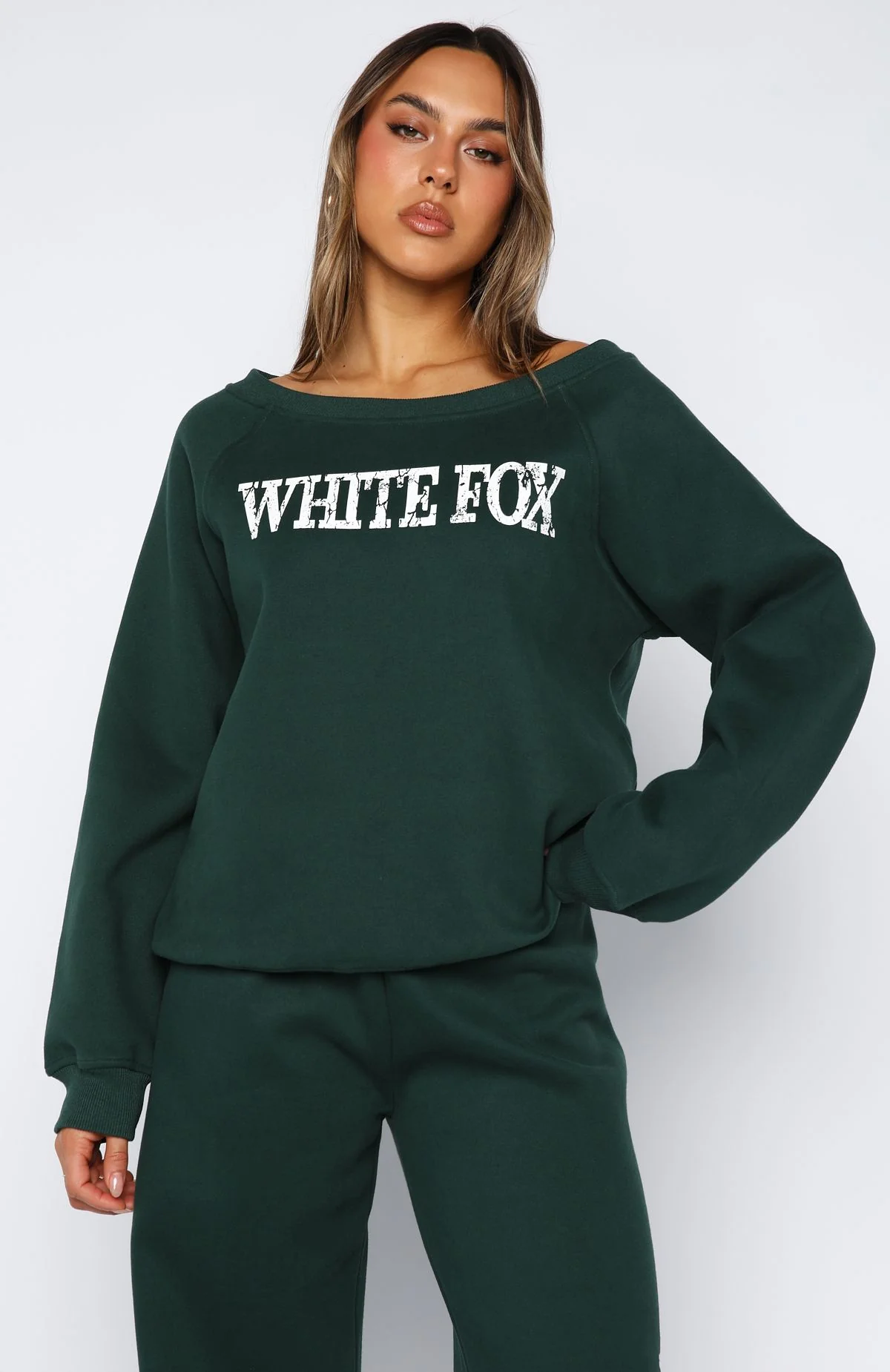 Brand New Start Off Shoulder Sweater Forest Green