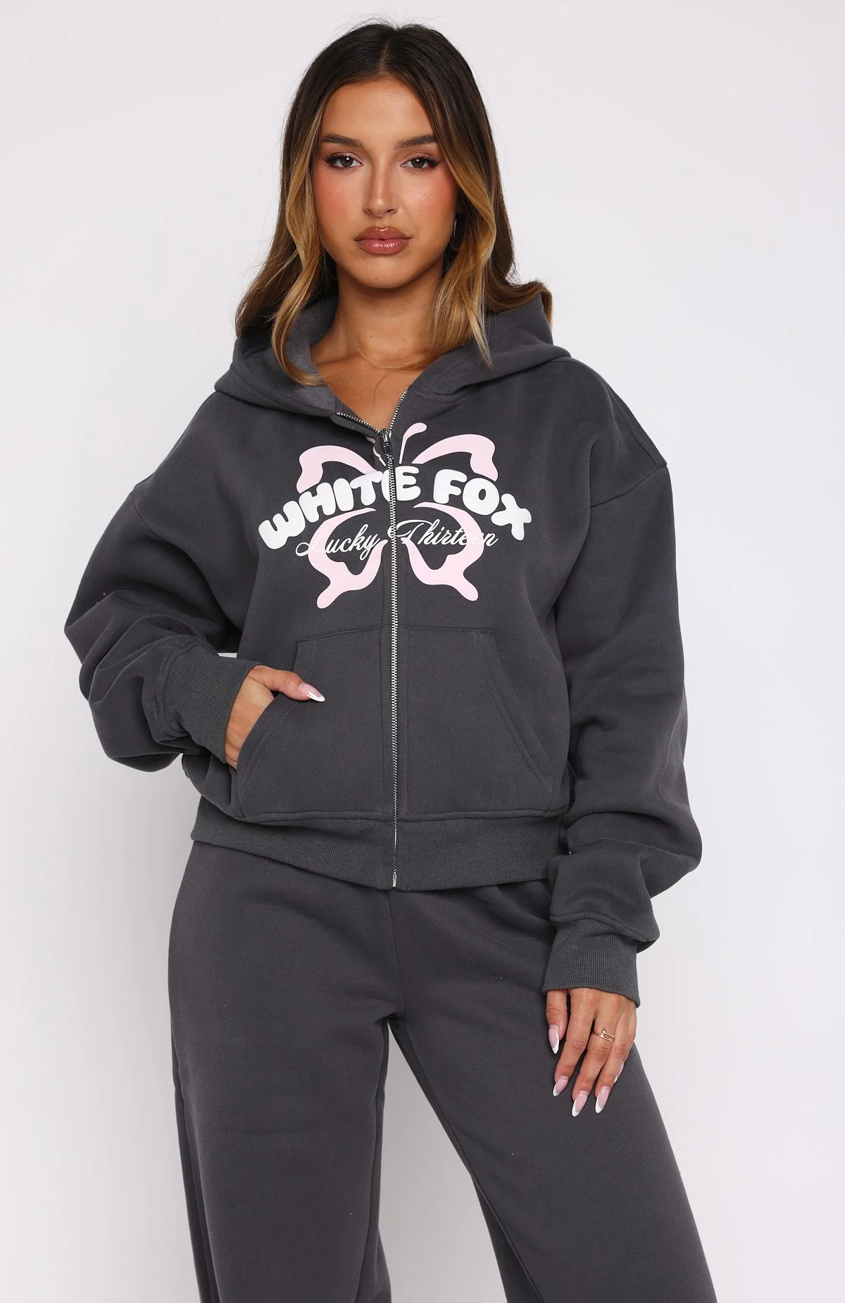 Lucky Thirteen Audrina Boxy Zip Front Hoodie Volcanic