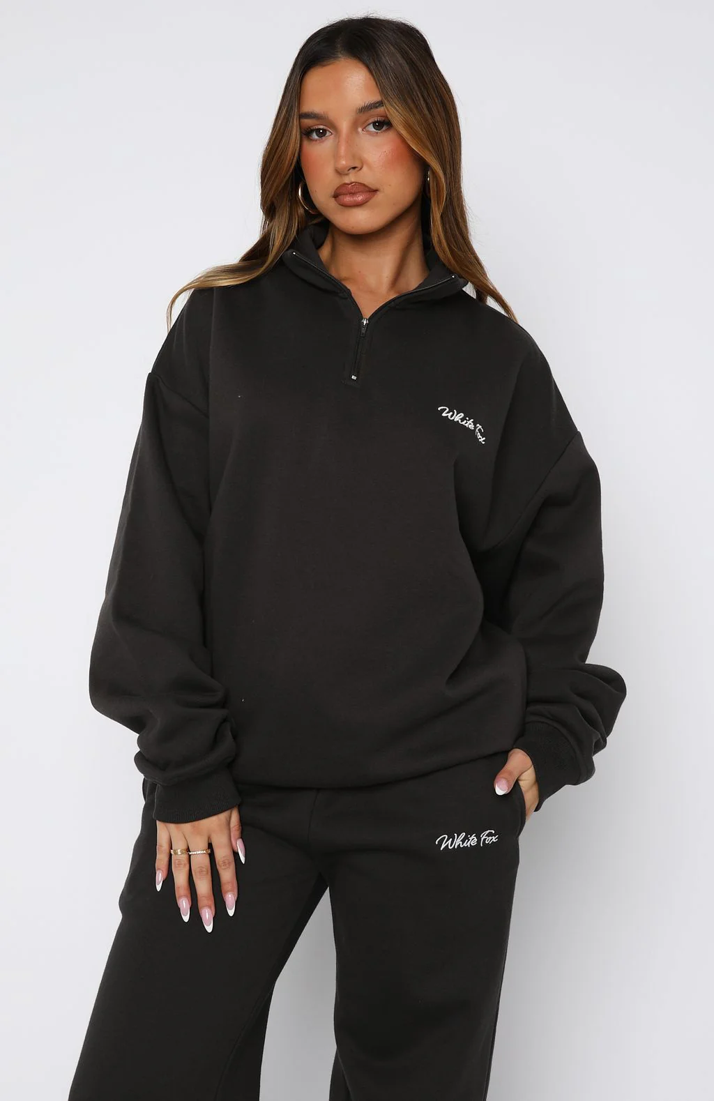Match Your Words Zip Front Sweater Charcoal