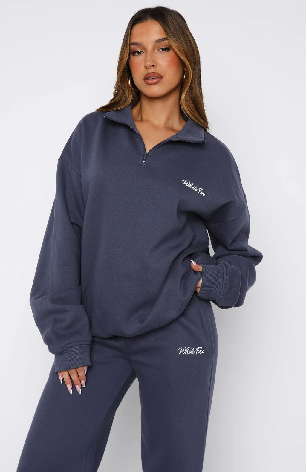Match Your Words Zip Front Sweater Navy