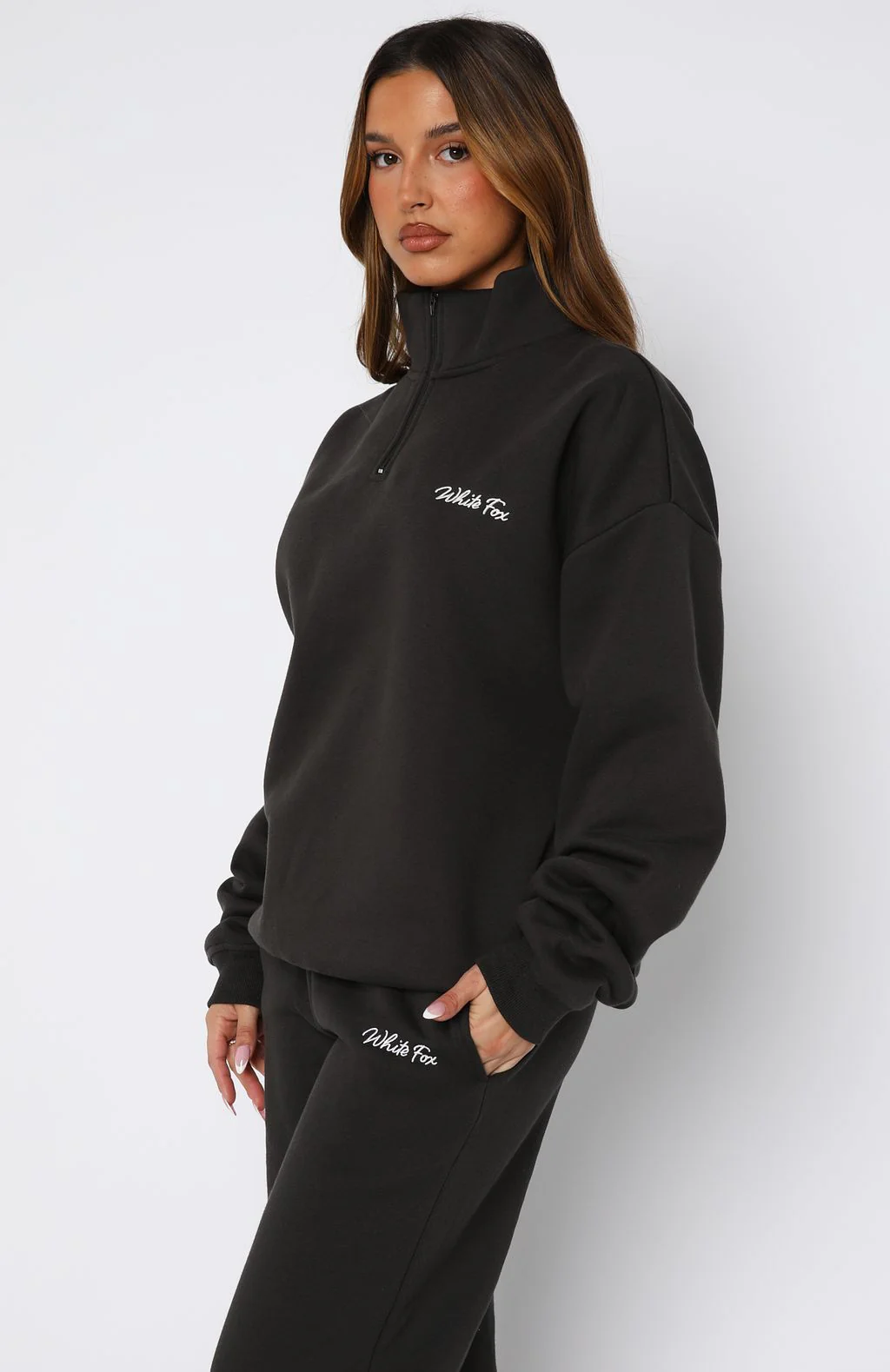 Match Your Words Zip Front Sweater Charcoal