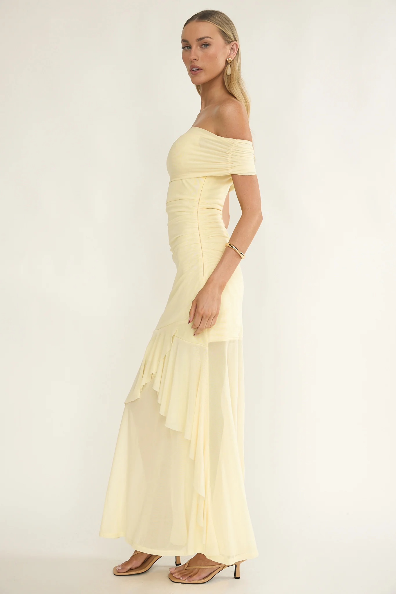 Kiarna Off-Shoulder Mesh Maxi Dress Butter