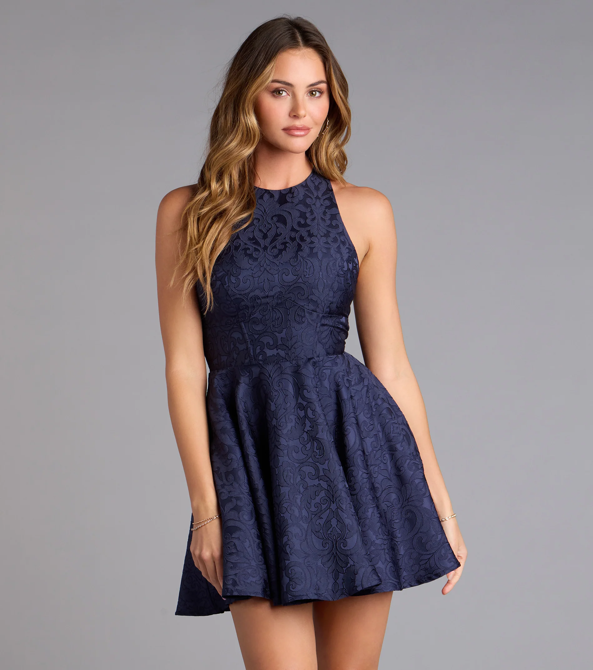 Gianna Halter Open Back Skater Dress