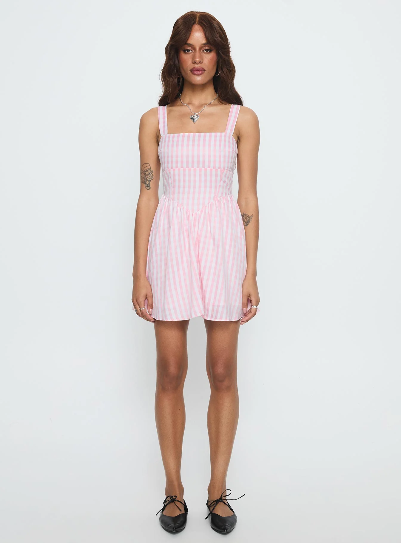Yoselyn Pleat Mini Dress Pink Check