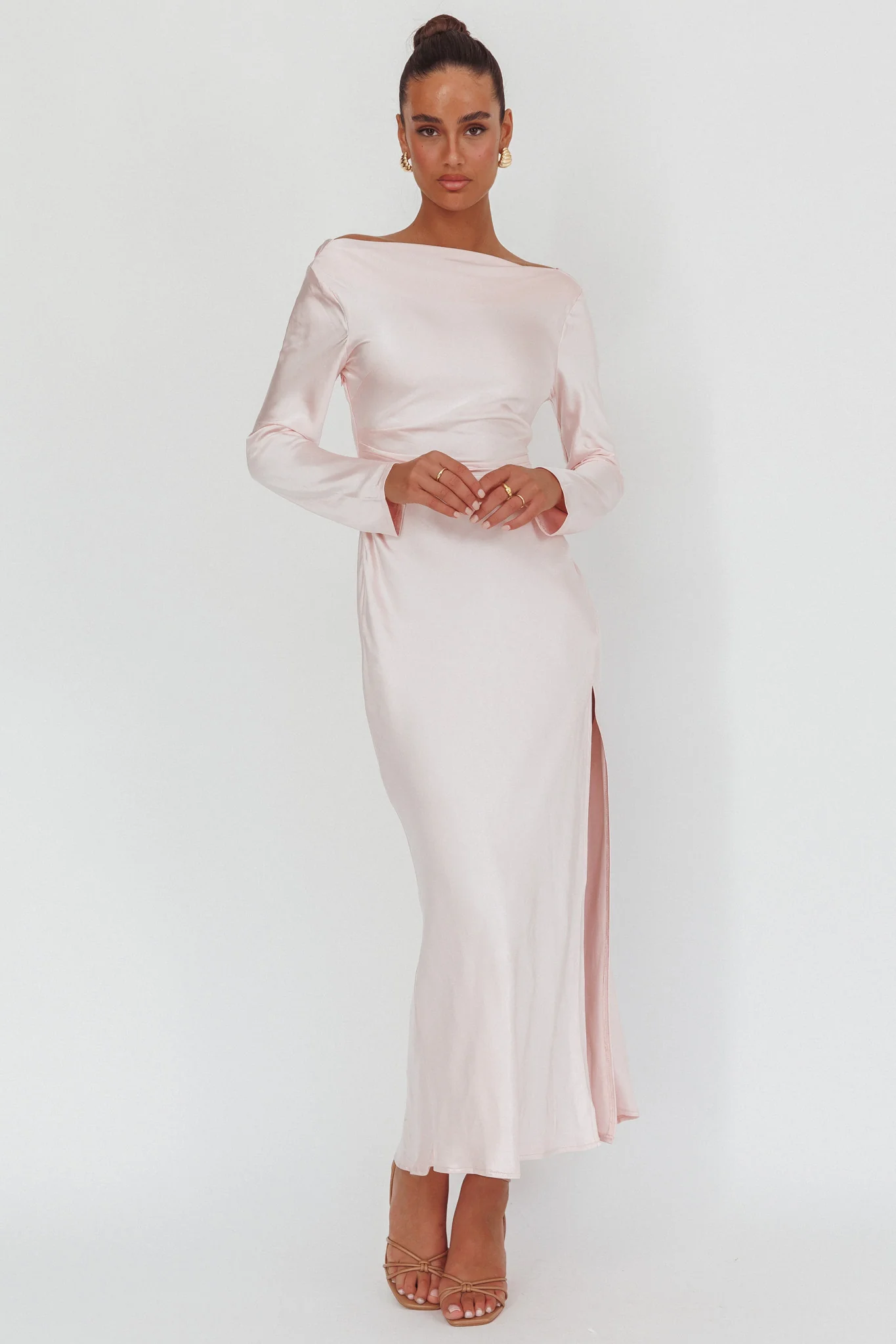 Loveland Long Sleeve Cowl Back Maxi Dress Pink