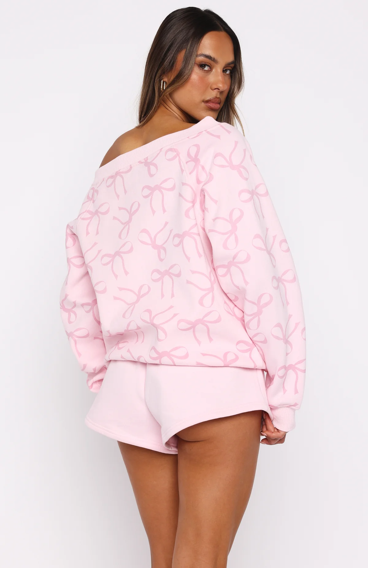 Vol. 1 Off Shoulder Printed Sweater Posy Bow