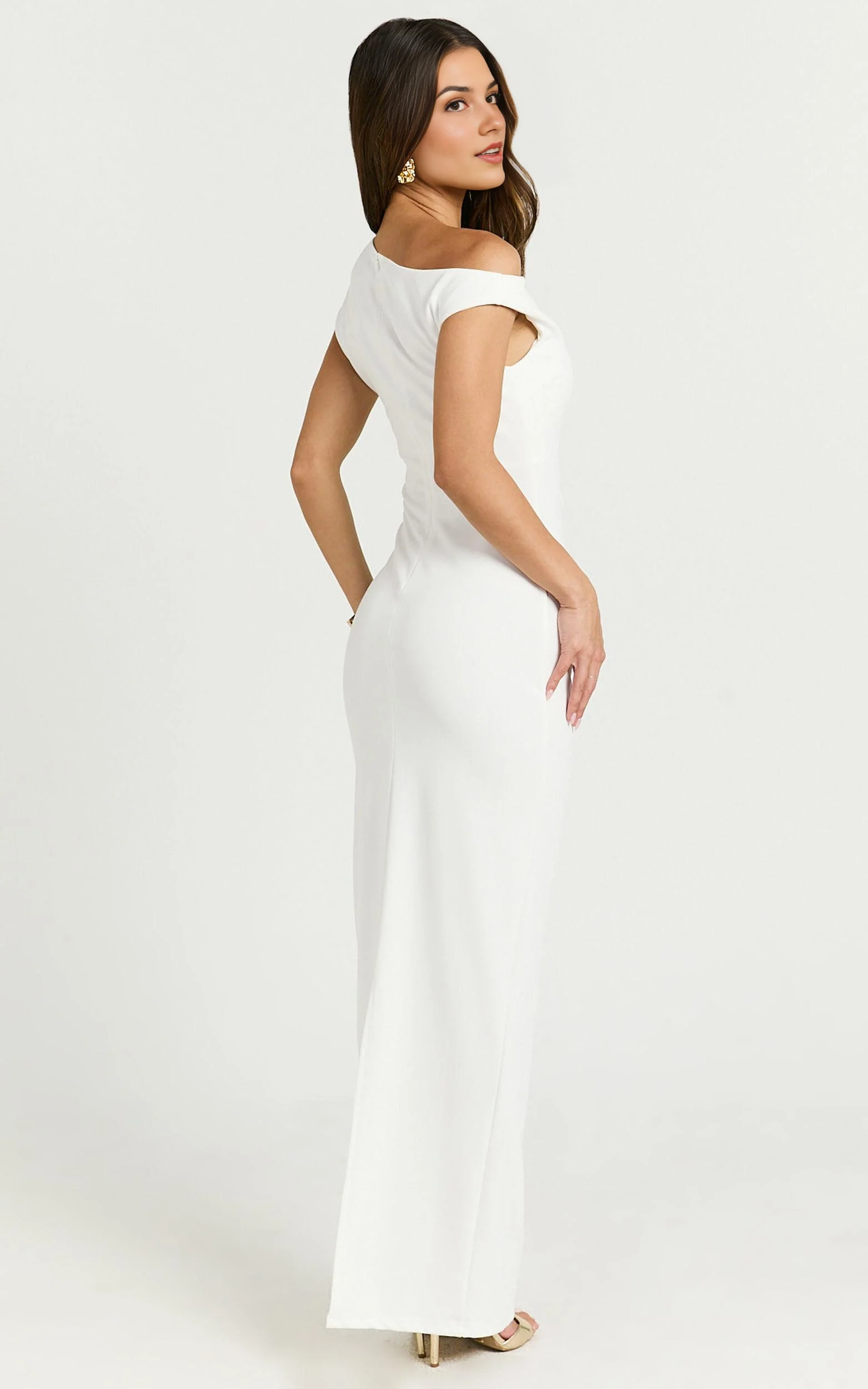Off The Shoulder Jersey Maxi Dress in White