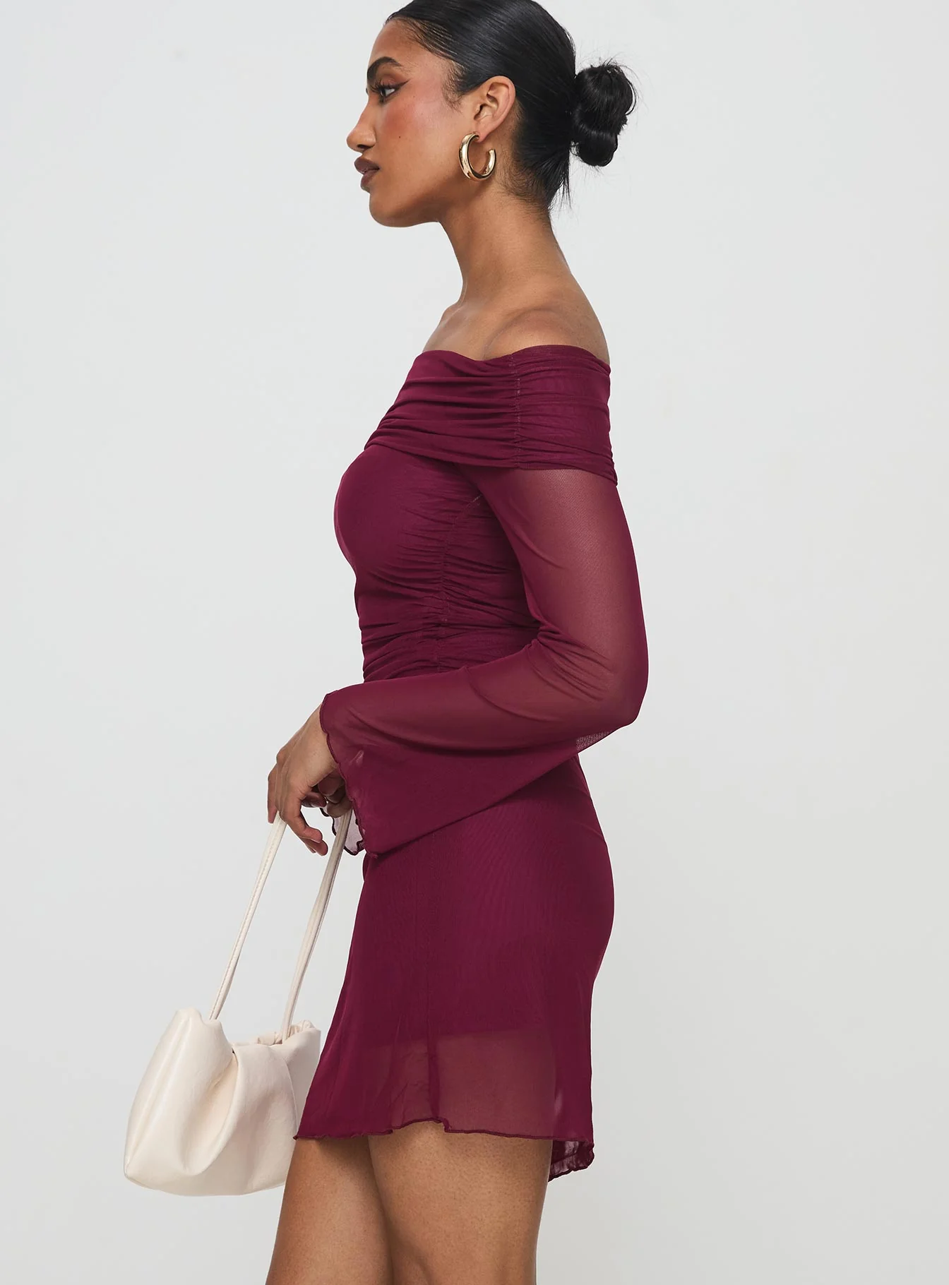 Consideration Long Sleeve Mini Dress Burgundy