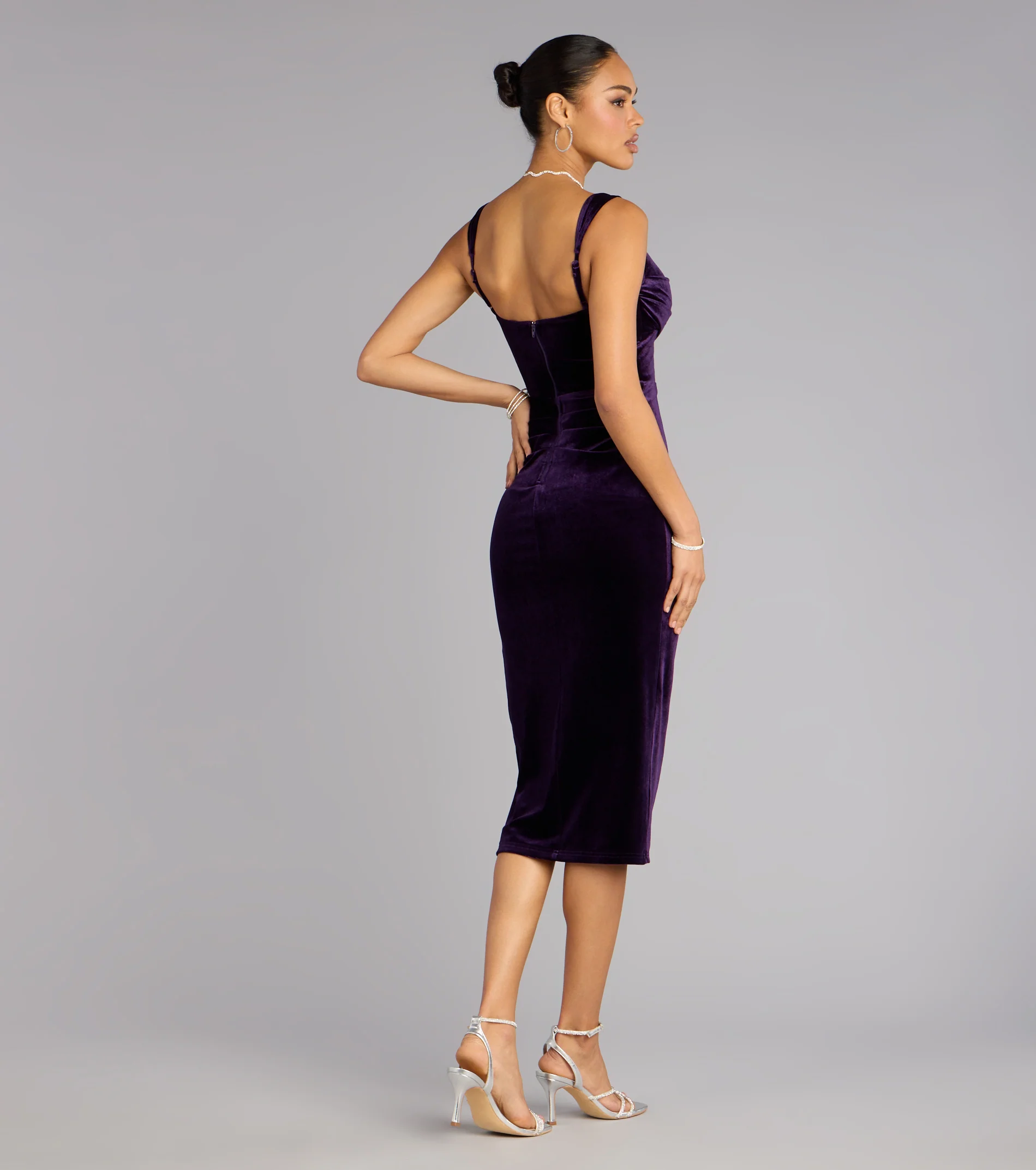 Julie Velvet Slit Midi Formal Dress