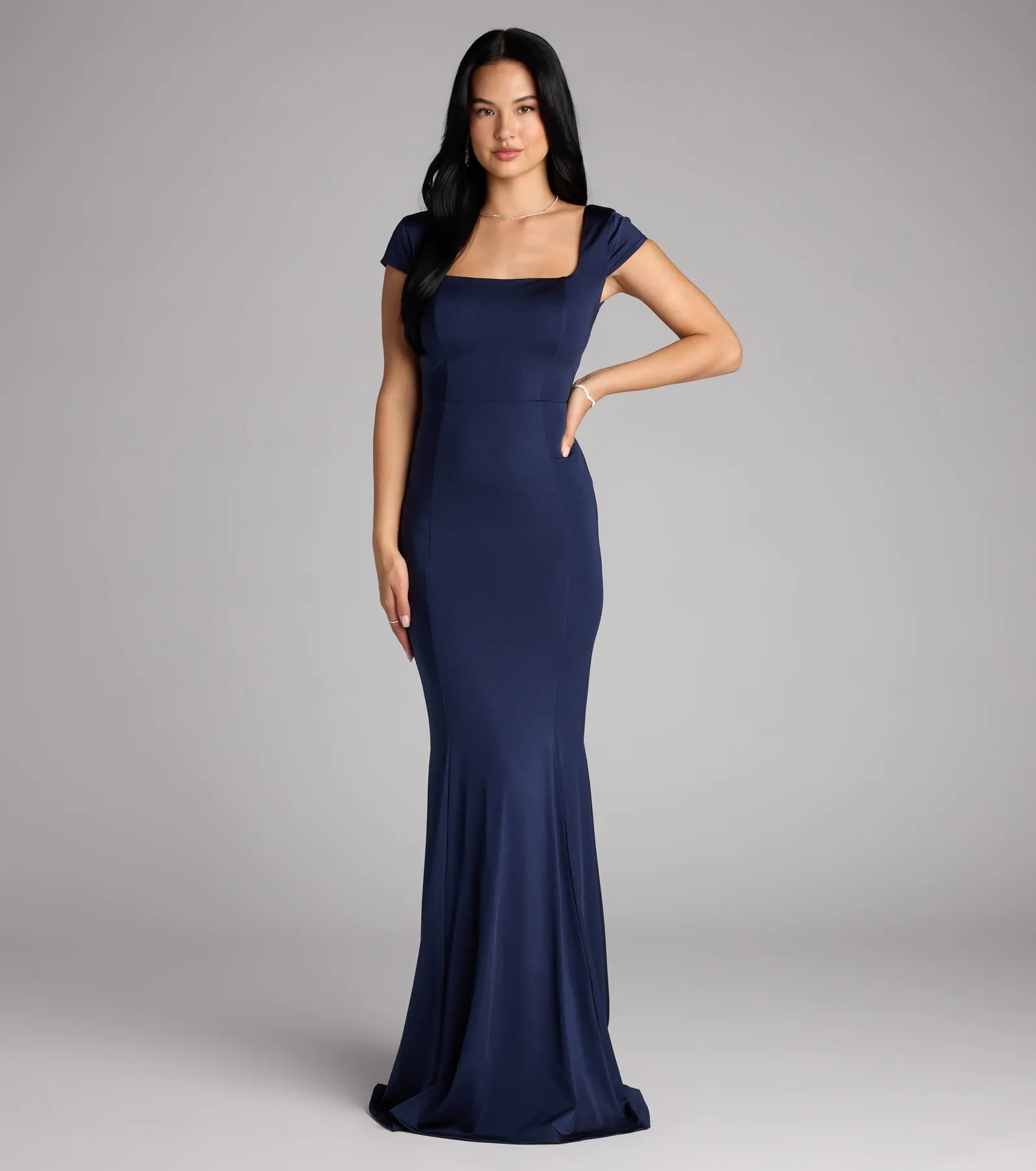 Gloria Cap Sleeve Tie Back Mermaid Formal Dress