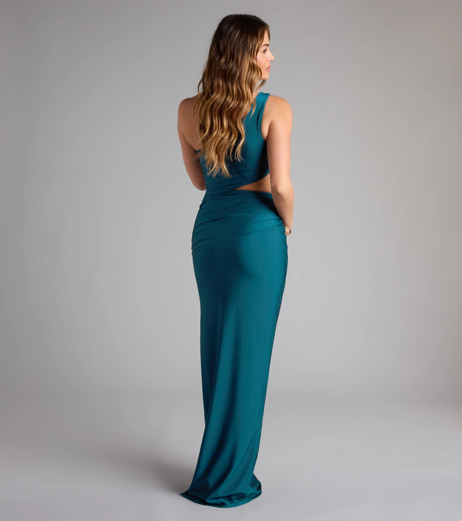 Natalia One-Shoulder Cutout Slit Formal Dress