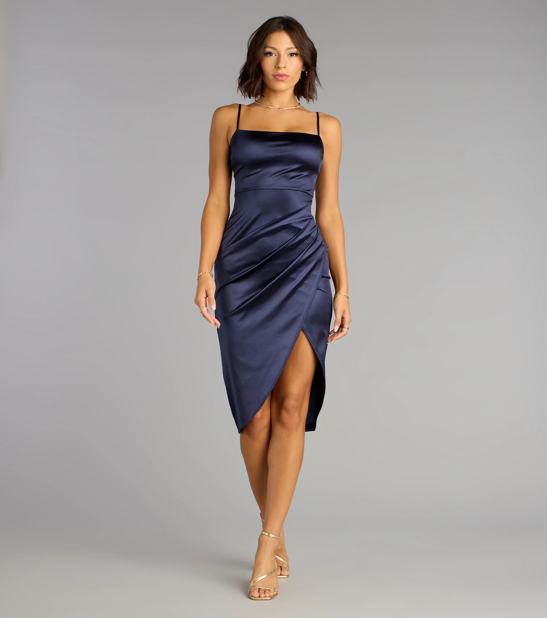 Madelyn Satin Lace-Up Midi Formal Dress