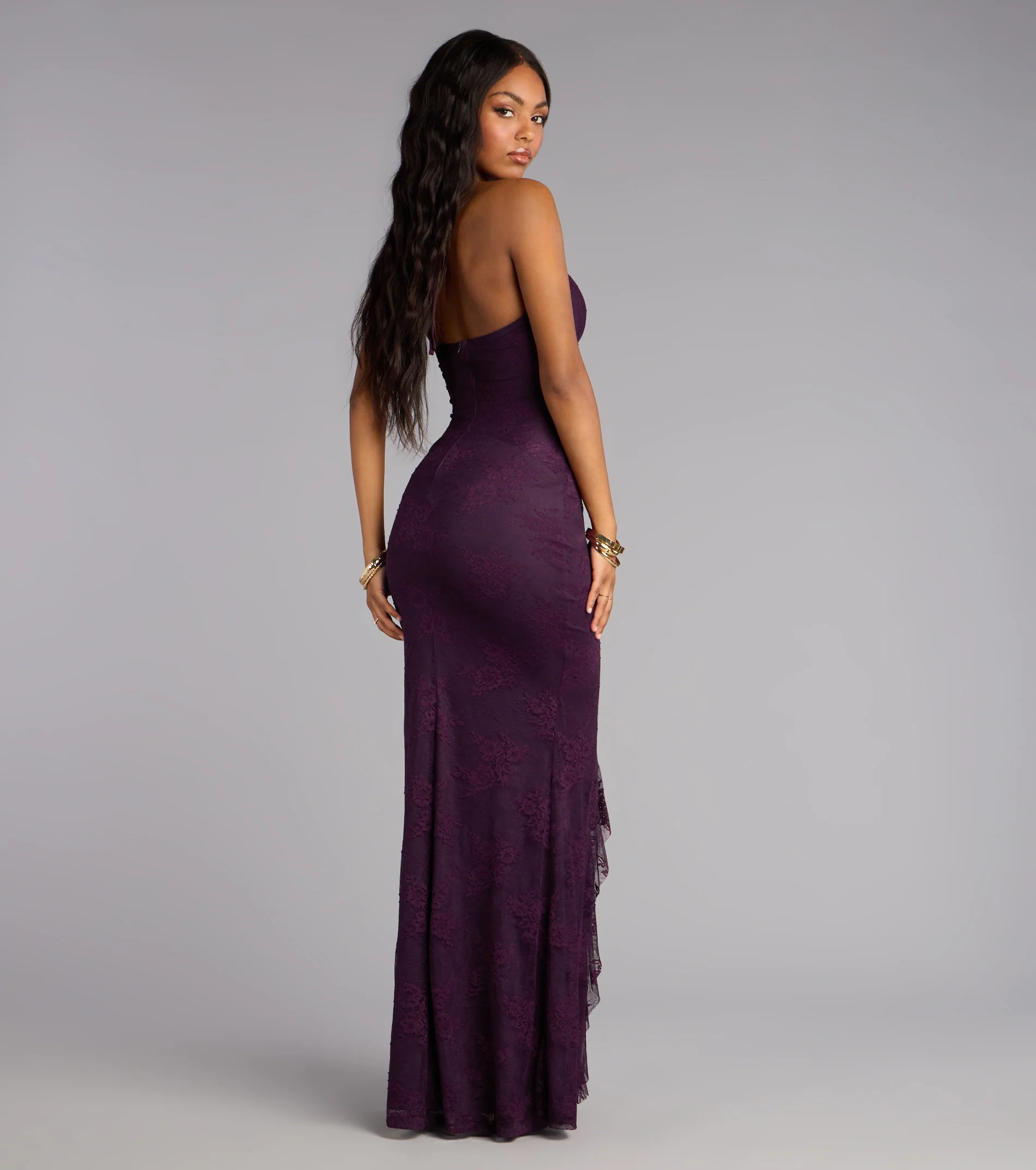 Donna Lace Ruffled Mermaid Formal Dress
