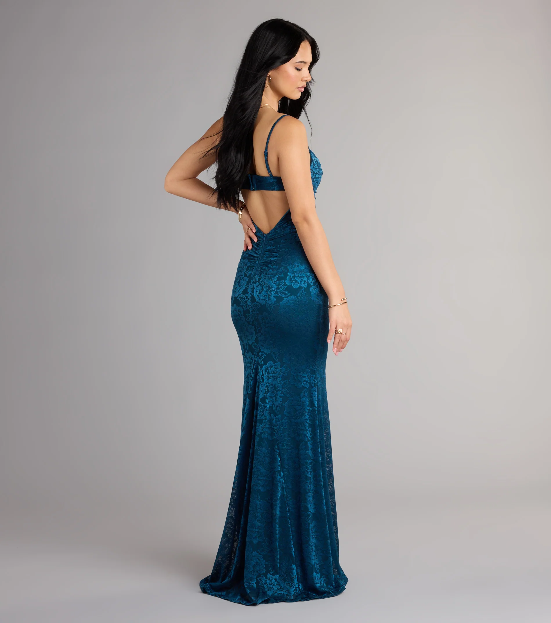 Haisley Open Back Floral Lace Mermaid Dress