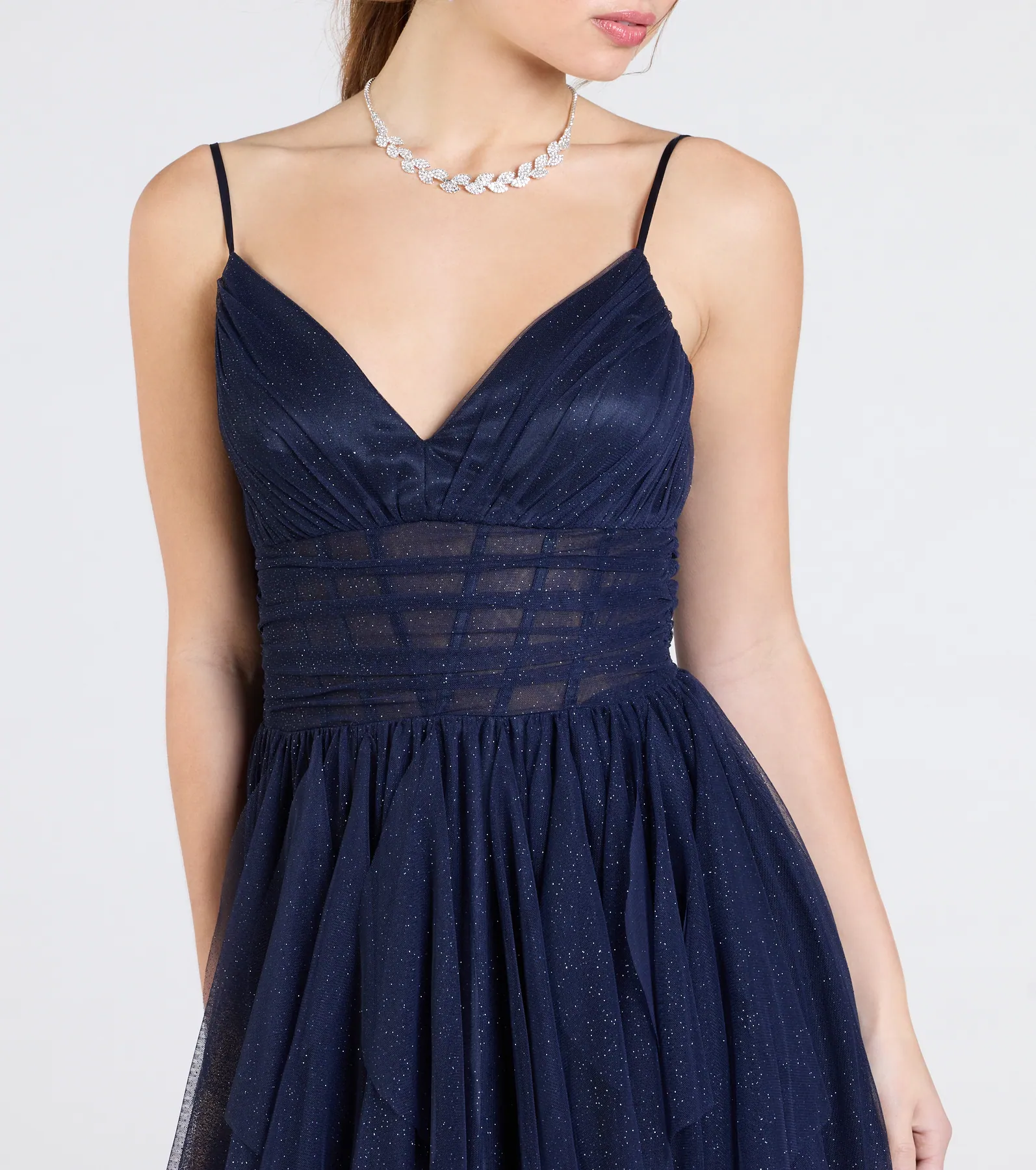 Indiana V-Neck Corset Ruffle A-Line Formal Dress