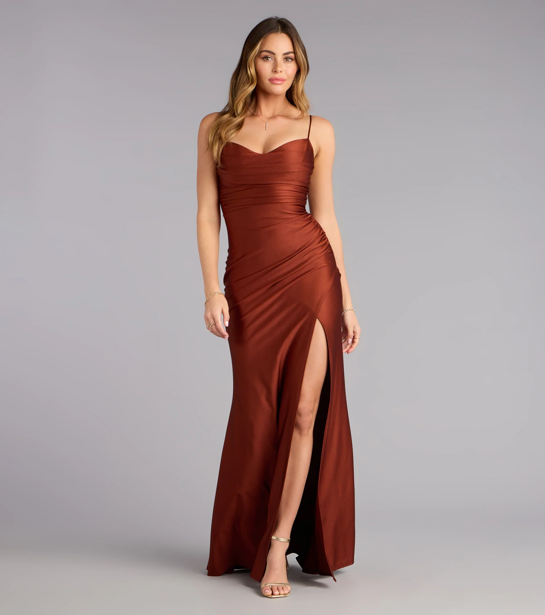 Marcie Cowl Neck Slit Mermaid Formal Dress