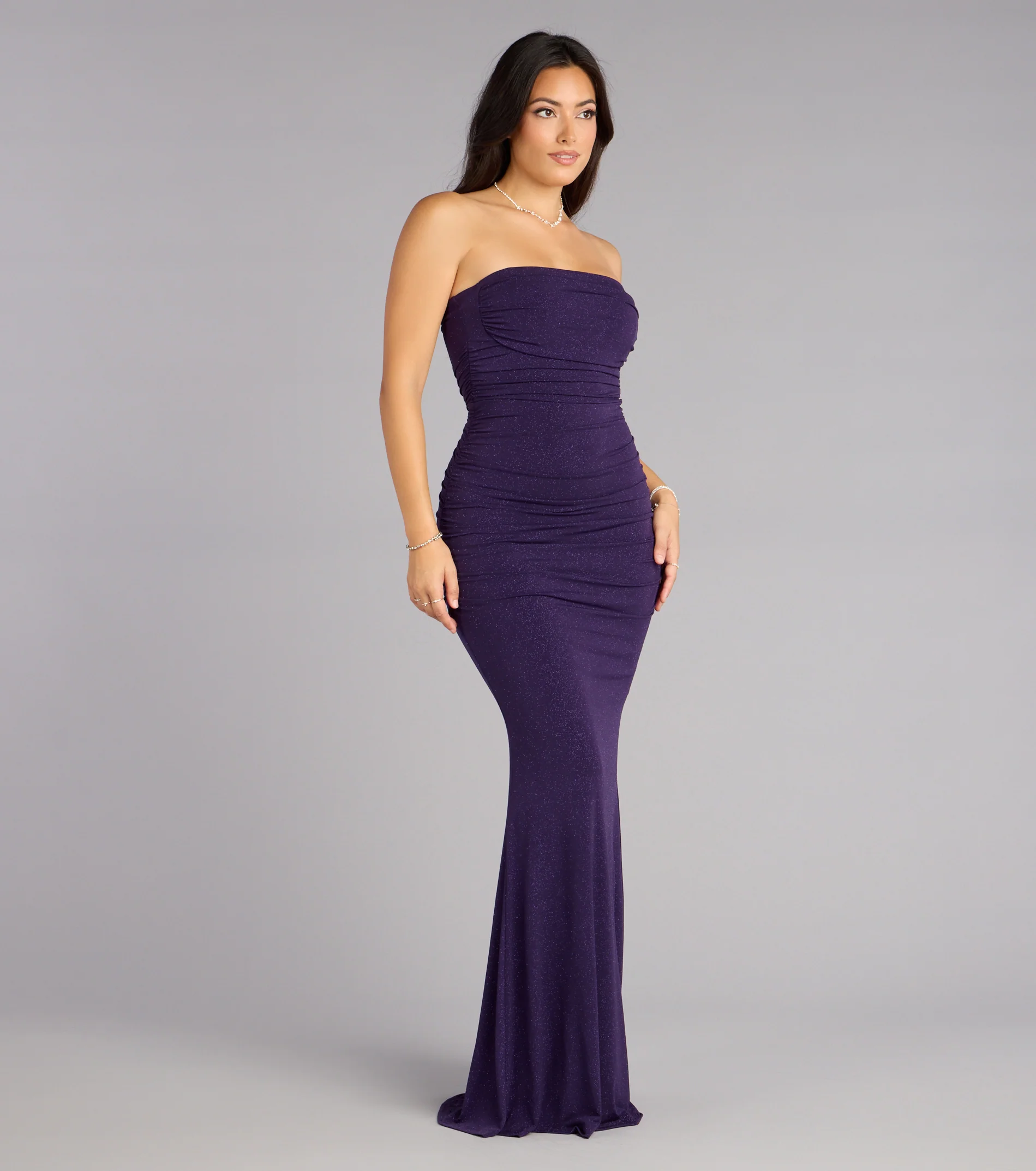 Mischka Strapless Mermaid Glitter Formal Dress
