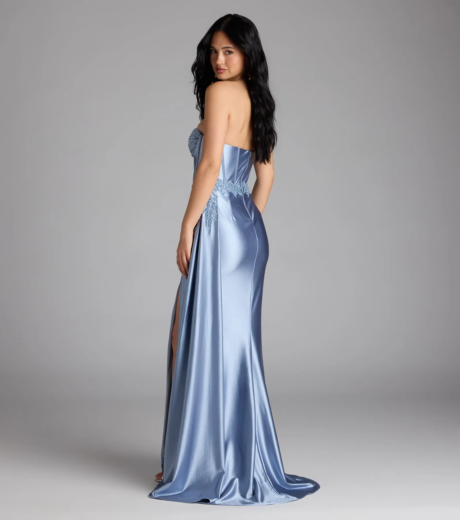 Christiane Corset Satin Formal Dress With Sash