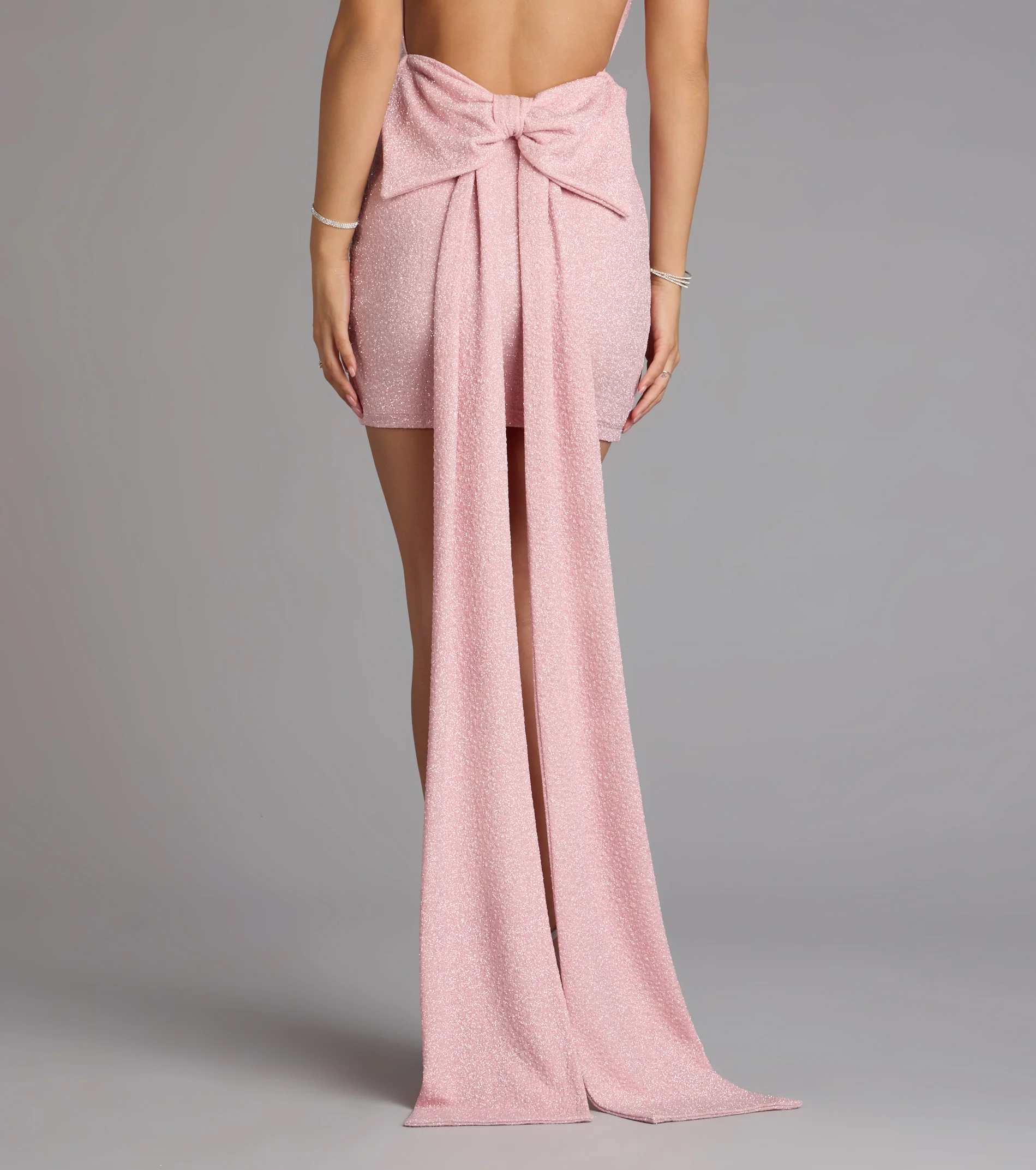 Toni Glitter Open Back Bow Mini Dress