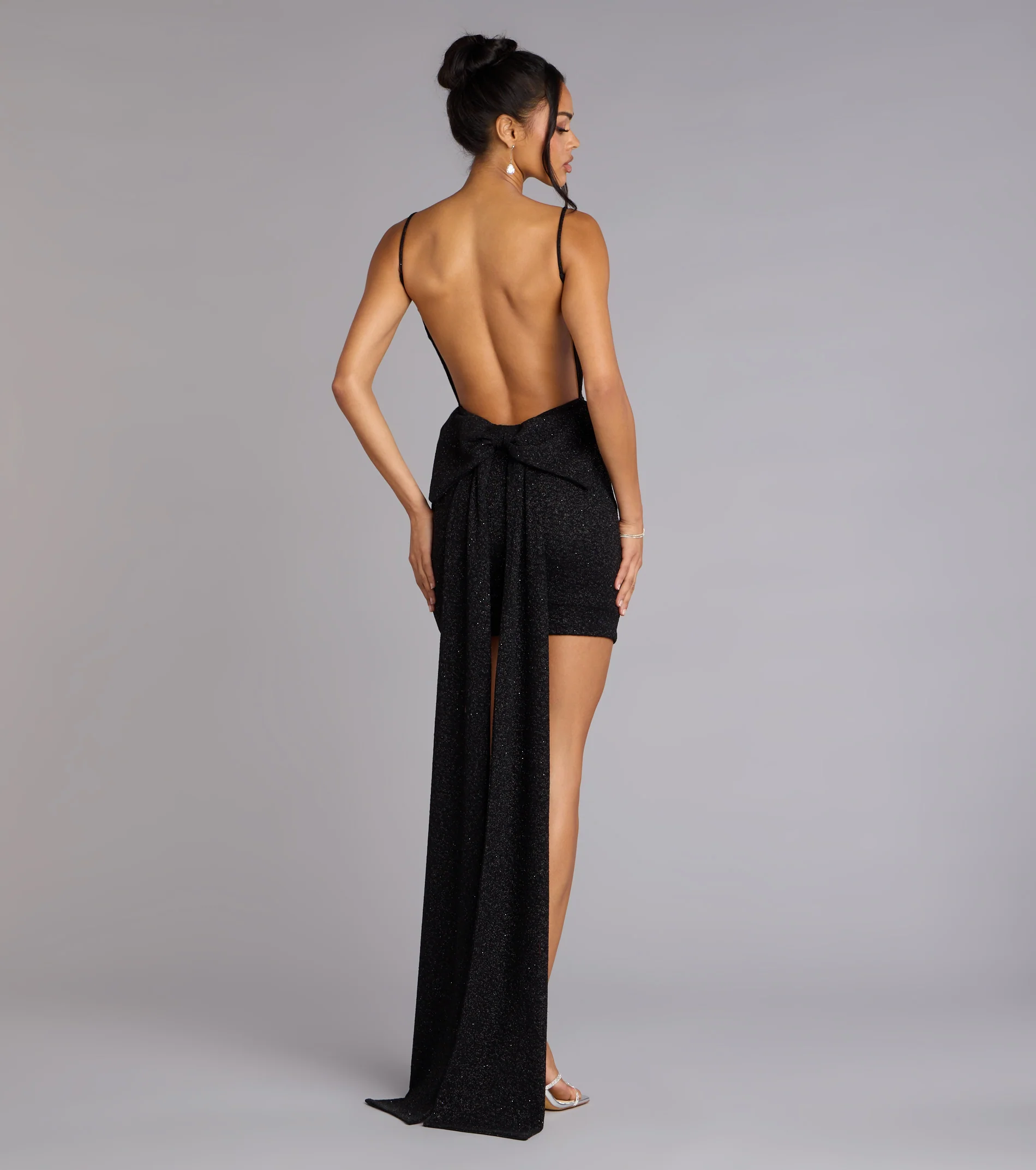 Toni Glitter Open Back Bow Mini Dress