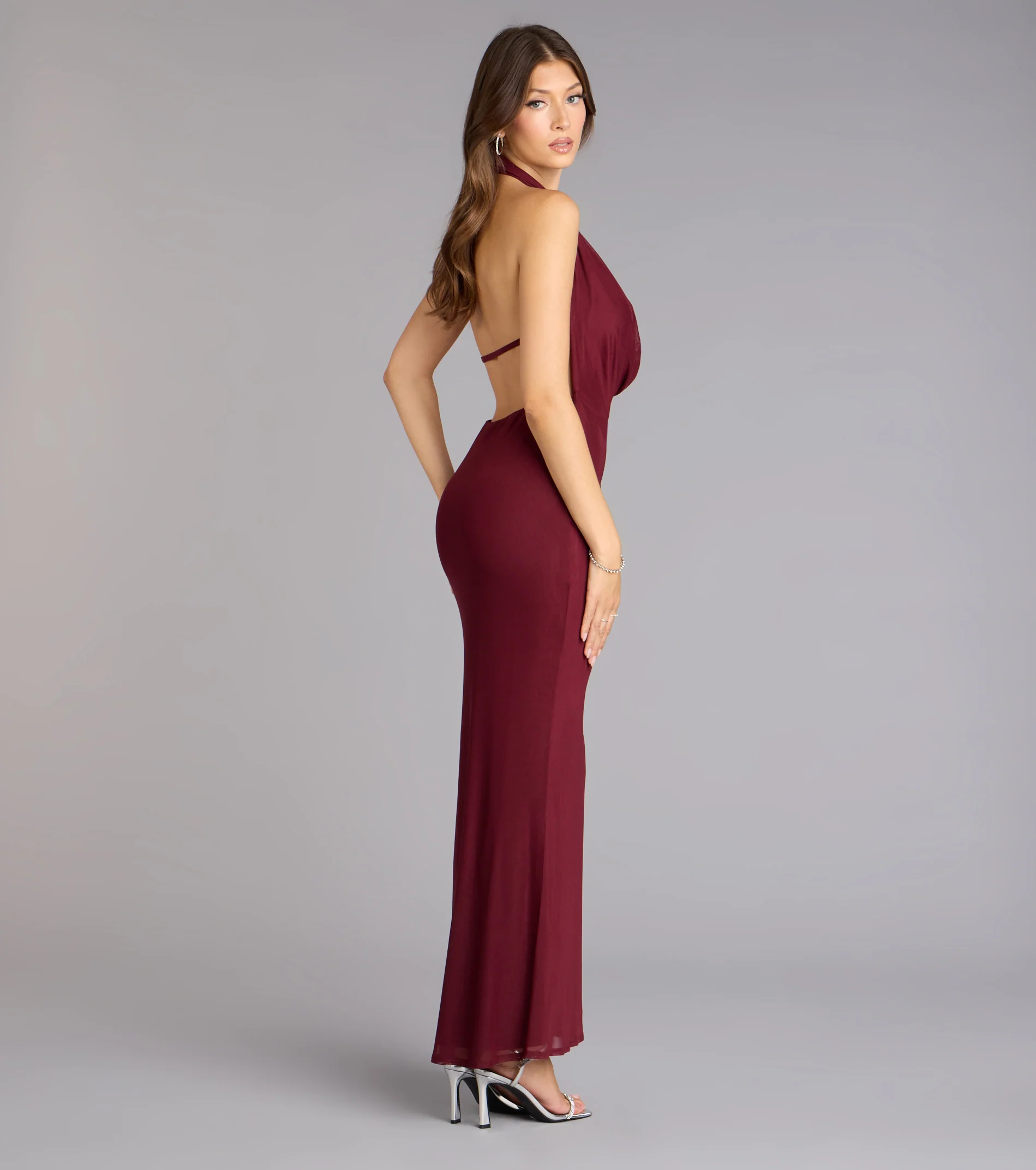 Merlot Nights Halter Maxi Dress