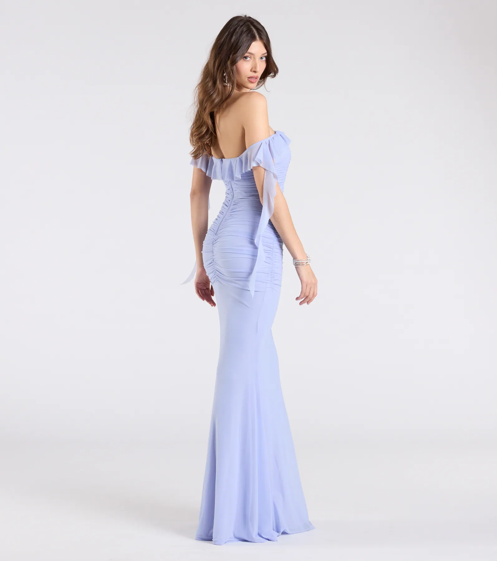 Deyna Formal Mesh Off-The-Shoulder Long Dress