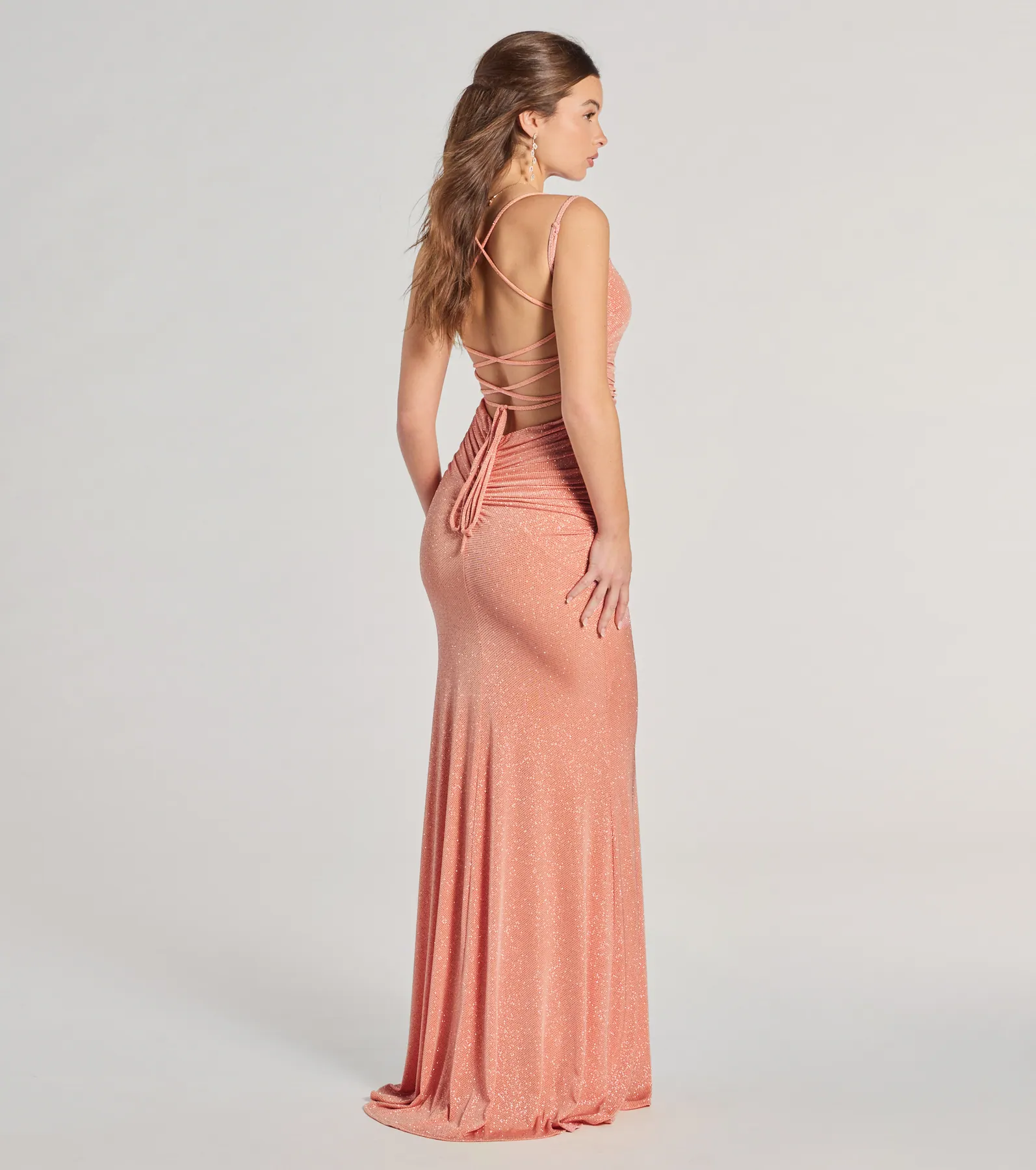 Rylie Formal Glitter Lace-Up Column Dress