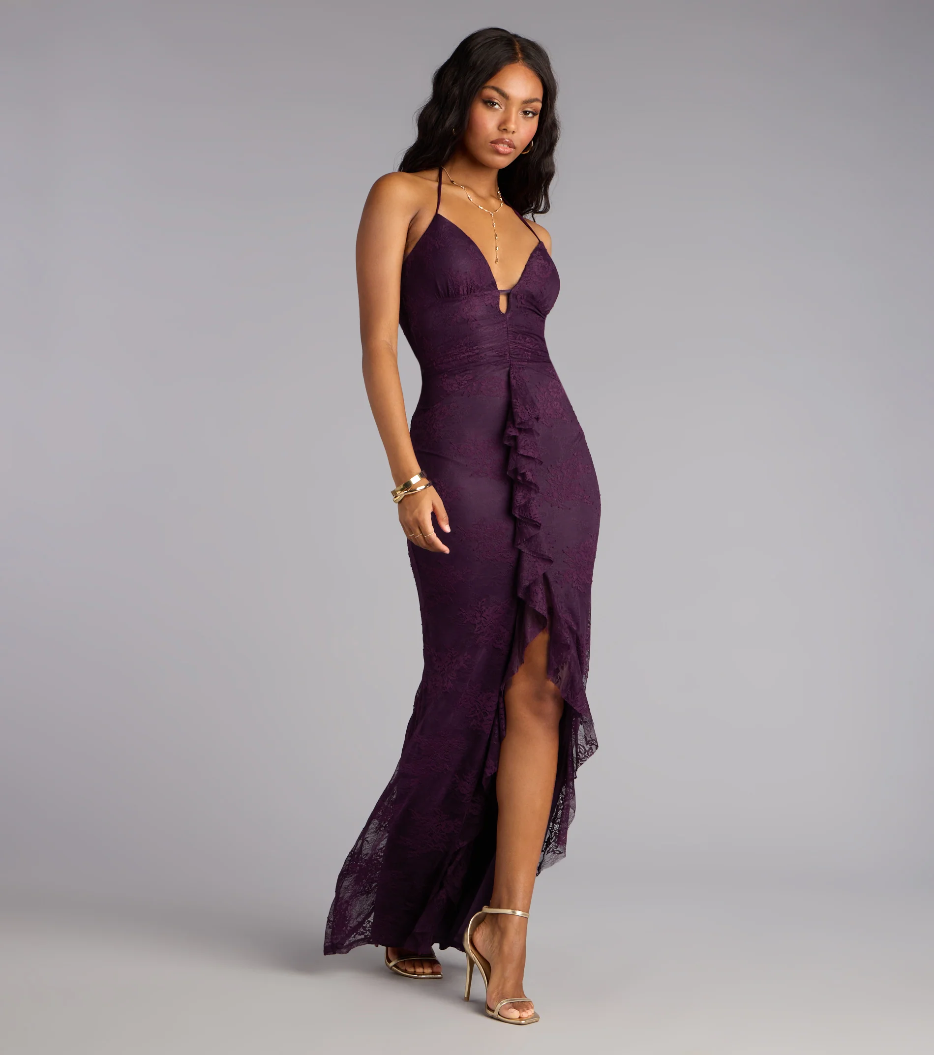 Donna Lace Ruffled Mermaid Formal Dress
