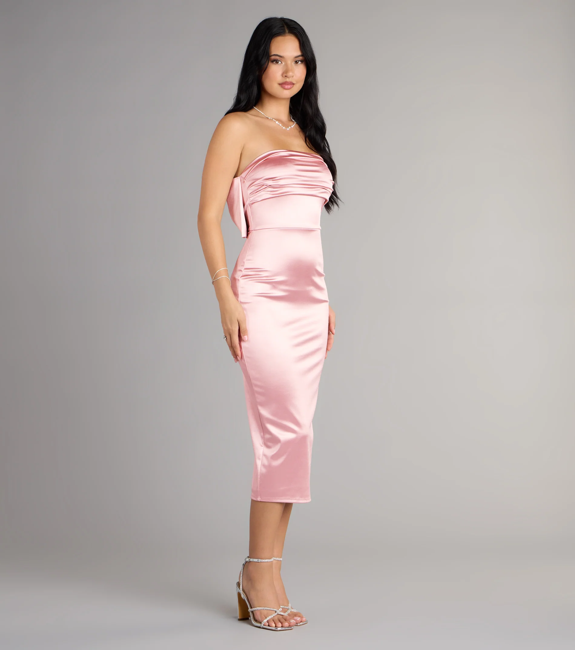 Renee Bow Satin Midi Dress