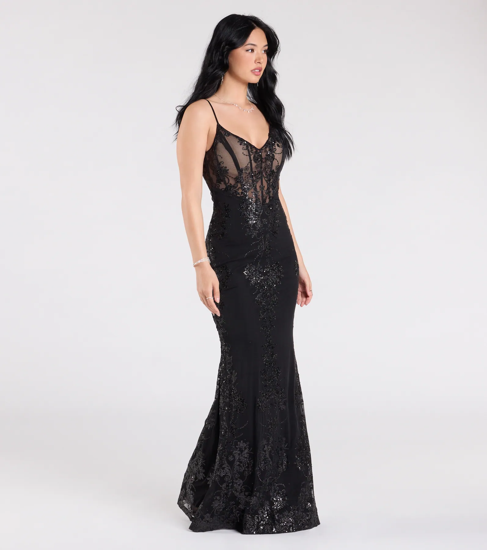 Lindsay Corset Mermaid Sequin Glitter Formal Dress