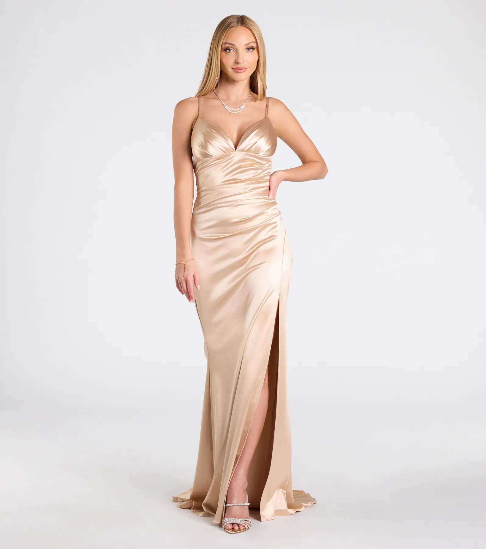Jordyn Formal Satin Mermaid Dress With Train
