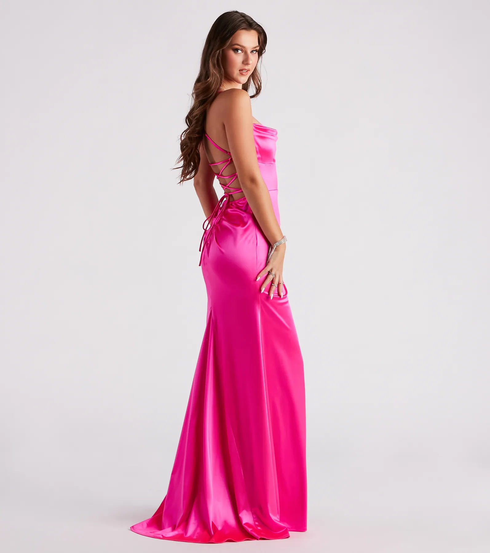 Melinda Satin Lace-Up Formal Dress
