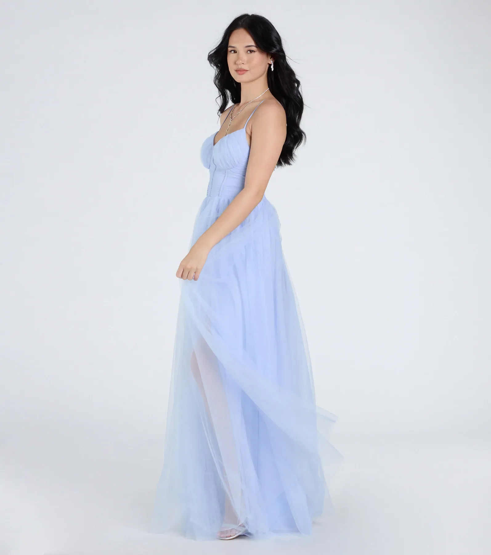 Kim Corset Slit A-Line Tulle Formal Dress