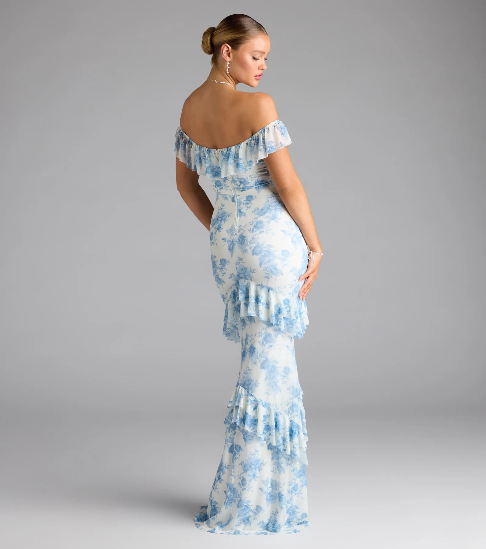 Charmaine Off-The-Shoulder Floral Formal Dress