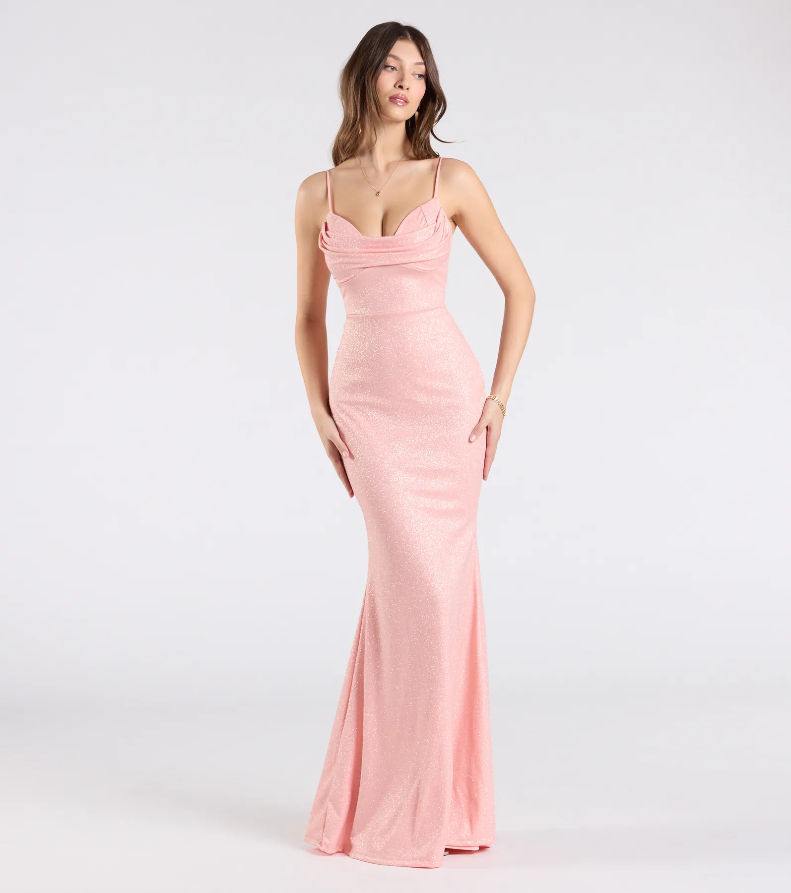 Acacia Glitter Knit Cowl Neck Mermaid Dress