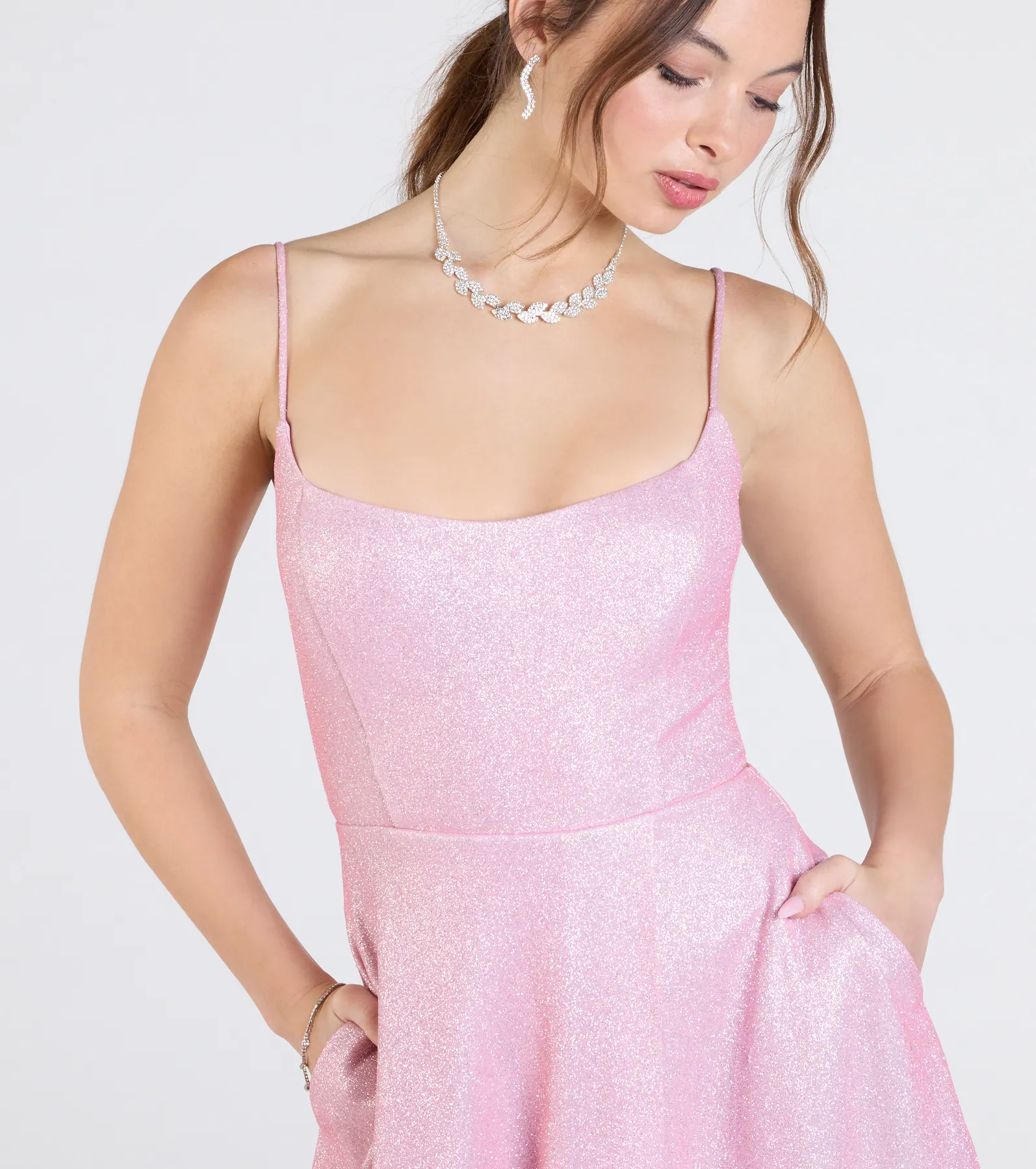 Minka Lace-Up Slit A-Line Glitter Formal Dress