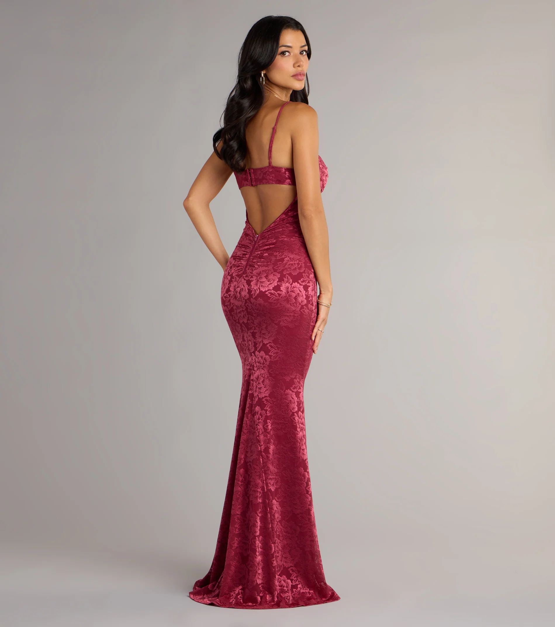 Haisley Open Back Floral Lace Mermaid Dress