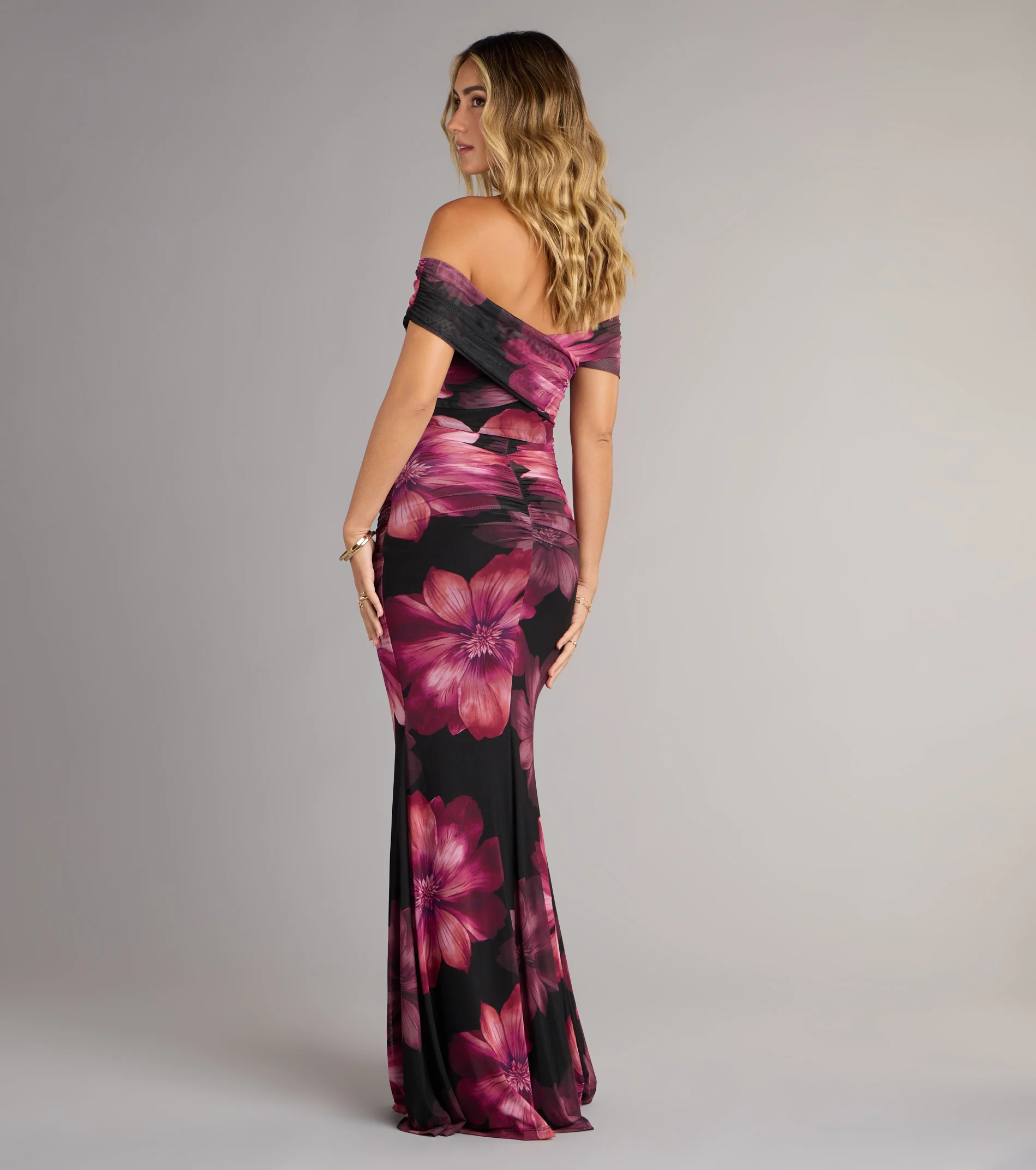 Cornelia Off-The-Shoulder Slit Floral Formal Dress