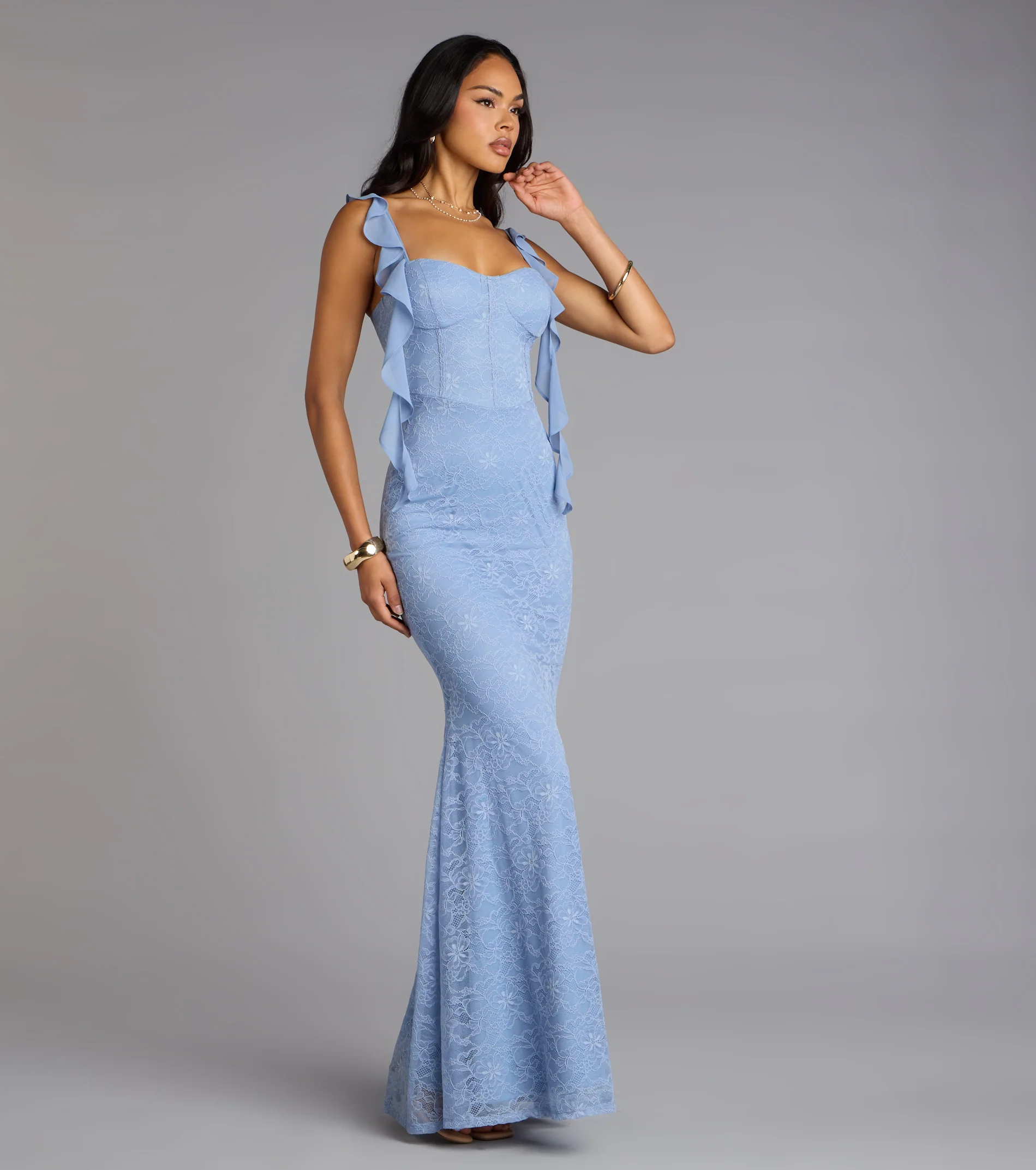 Alanna Ruffled Lace Corset Mermaid Dress