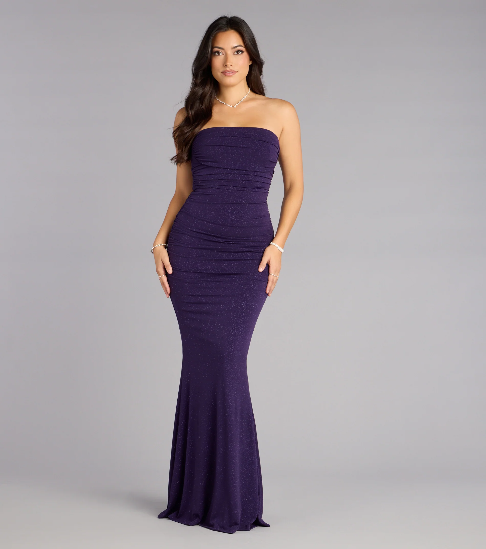 Mischka Strapless Mermaid Glitter Formal Dress