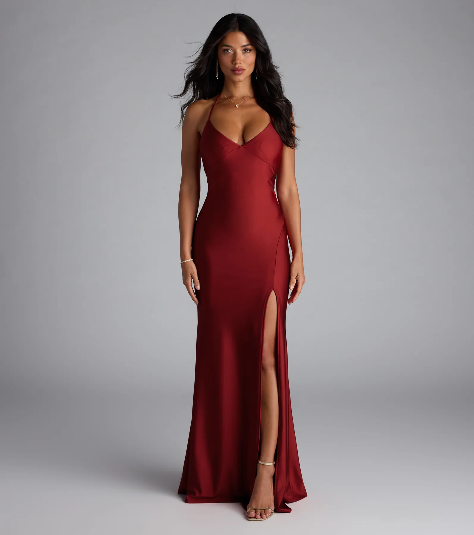 Becky V-Neck Tie-Back Slit Mermaid Dress
