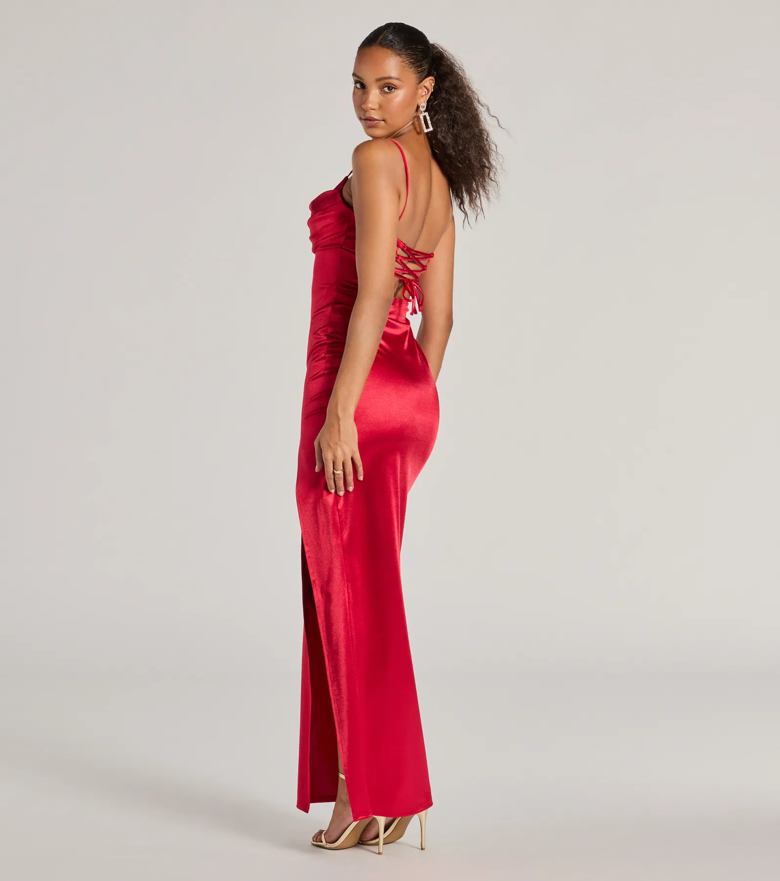 Laverne Formal Satin Lace-Up Column Dress