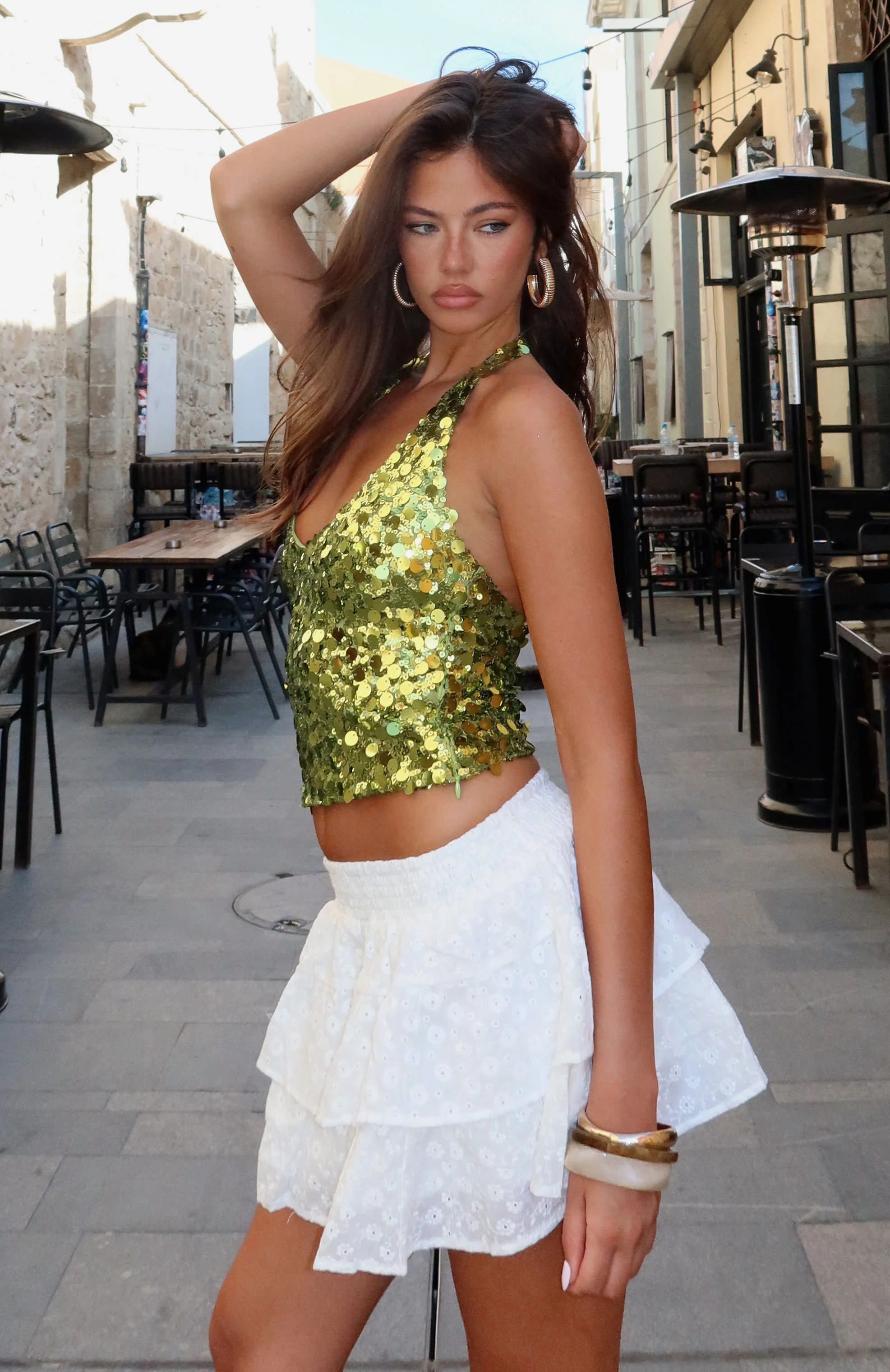 Just Over You Sequin Halter Top Kiwi