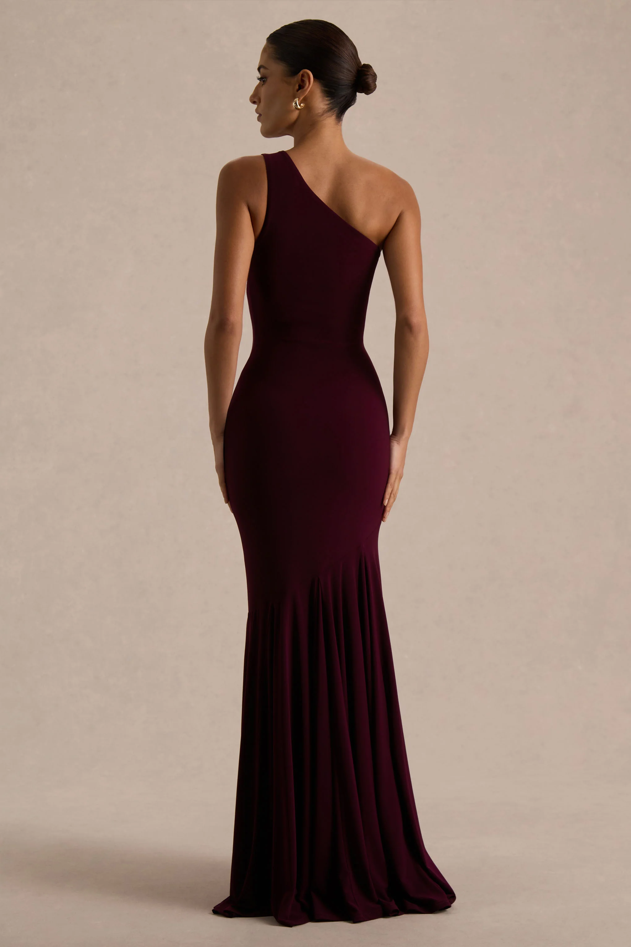 Zya | Dark Plum Asymmetric-Neck Fishtail Maxi Dress