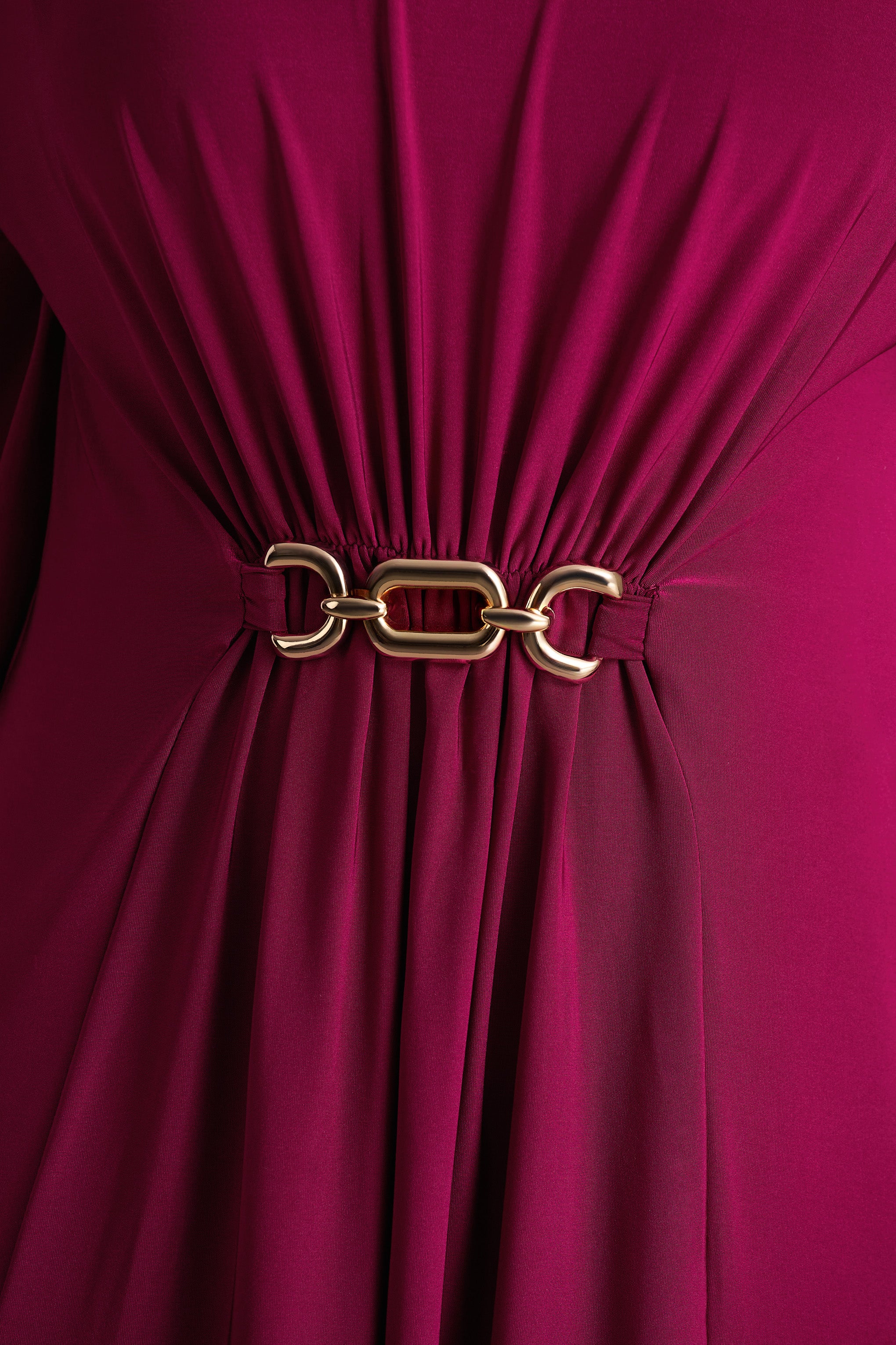 Olessia | Burgundy Belted Gathered Cape-Sleeve Maxi Dress