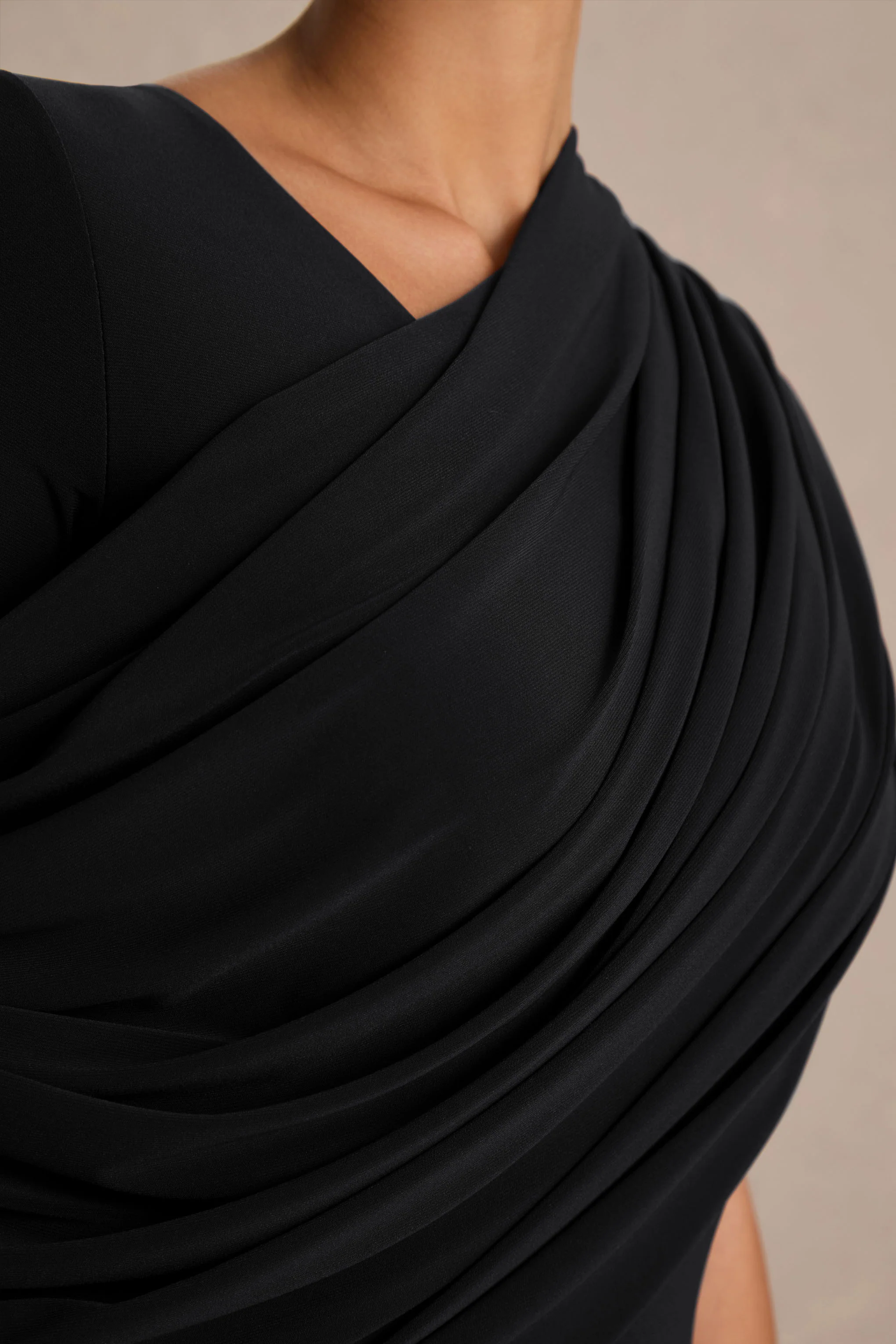 Rubelle | Black Asymmetric-Neck Maxi Dress With Draped-Detailing
