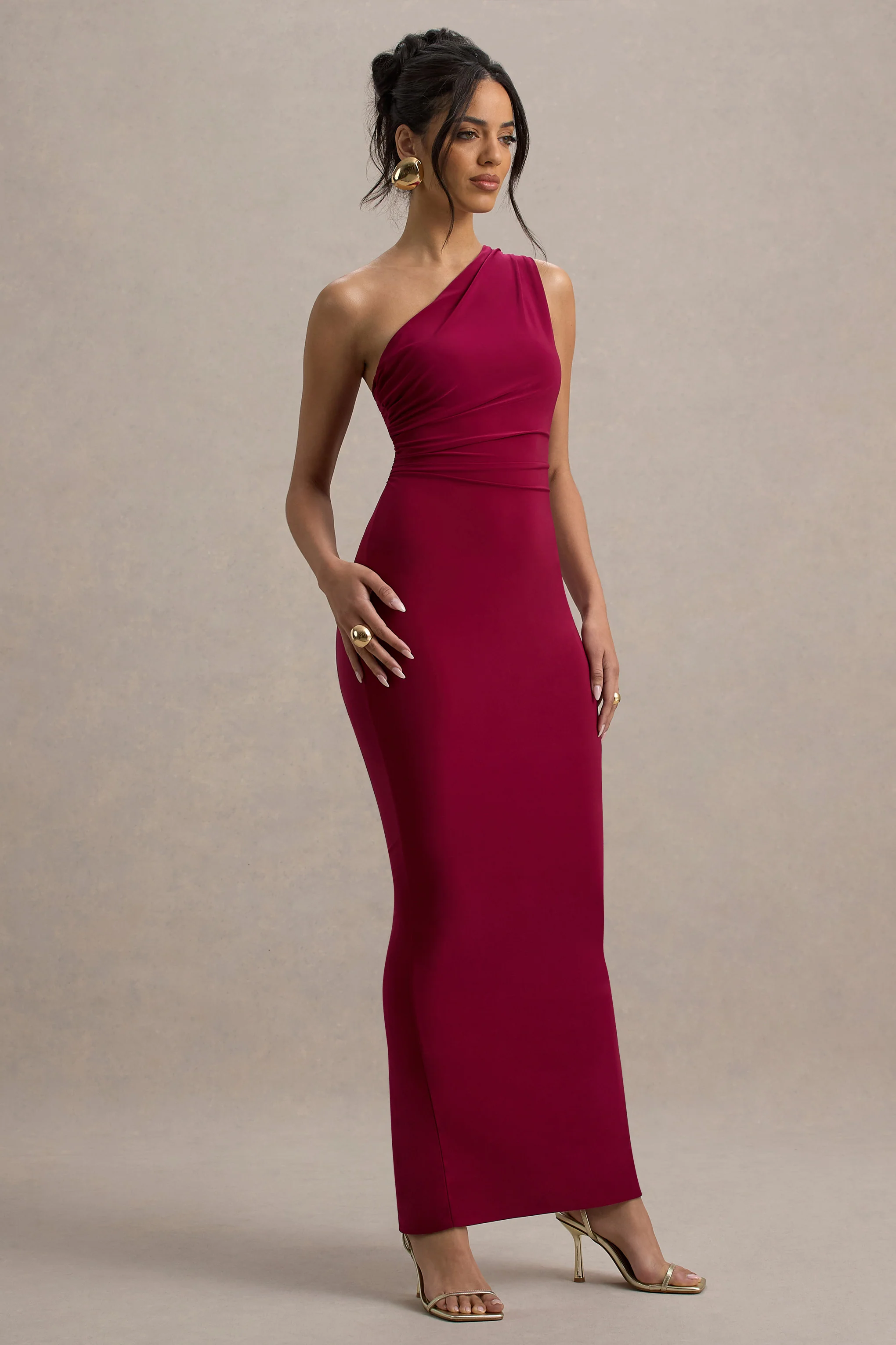 Venetia | Burgundy One-Shoulder Tie-Back Maxi Dress